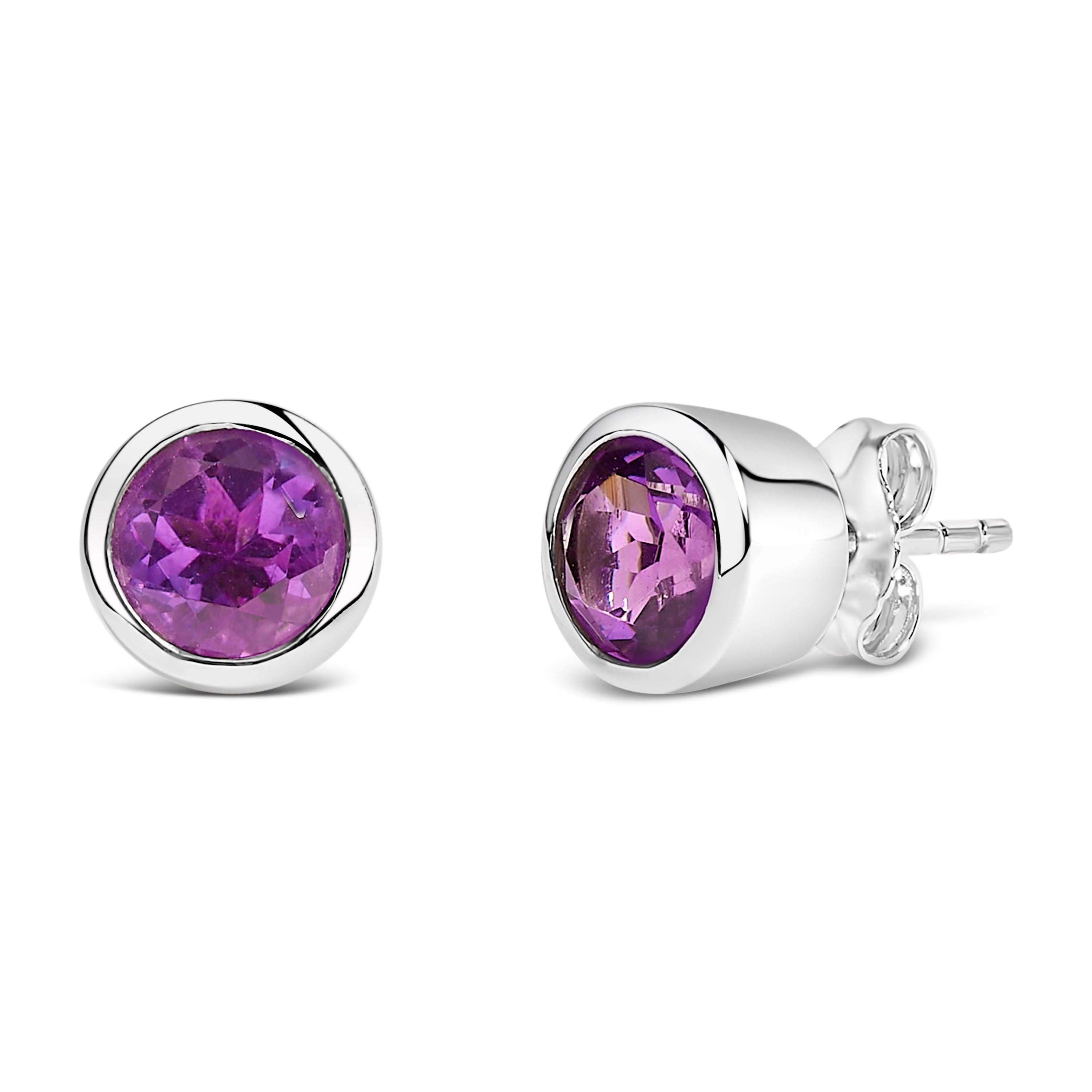 .925 Sterling Silver 6MM Bezel Set Created Purple Amethyst Solitaire Stud Earrings on sale at MyriadMart