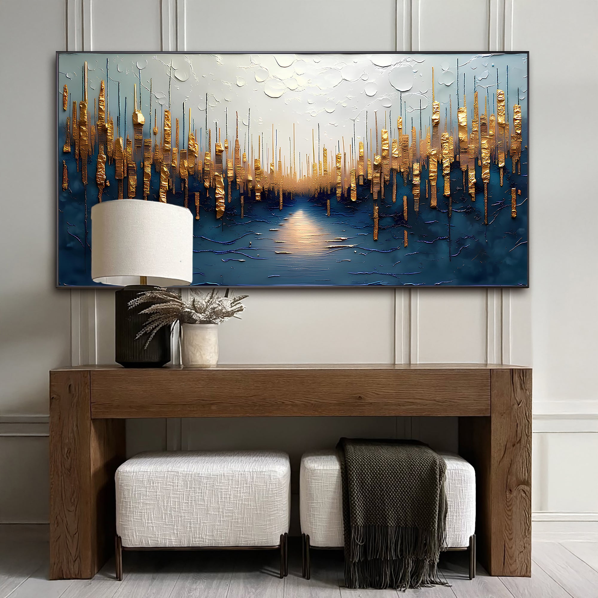 Golden Forest Reflection Abstract Impasto Wall Art on sale at MyriadMart