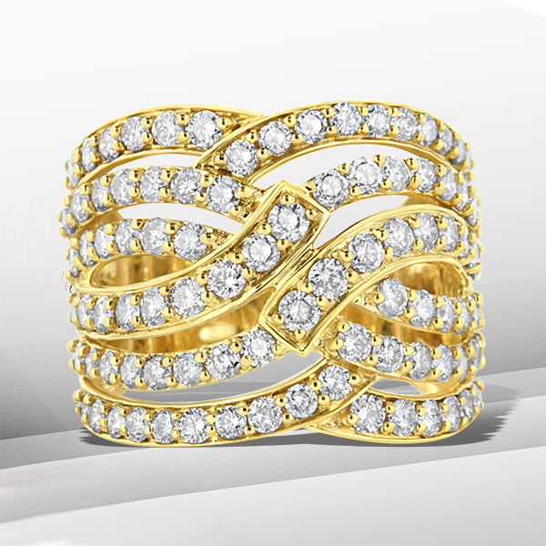 10K Yellow Gold 3.00 Cttw Diamond Multi Row Bypass Wave Cocktail Band Ring J-K Color, I1-I2 Clarity - Size 7 on sale at MyriadMart