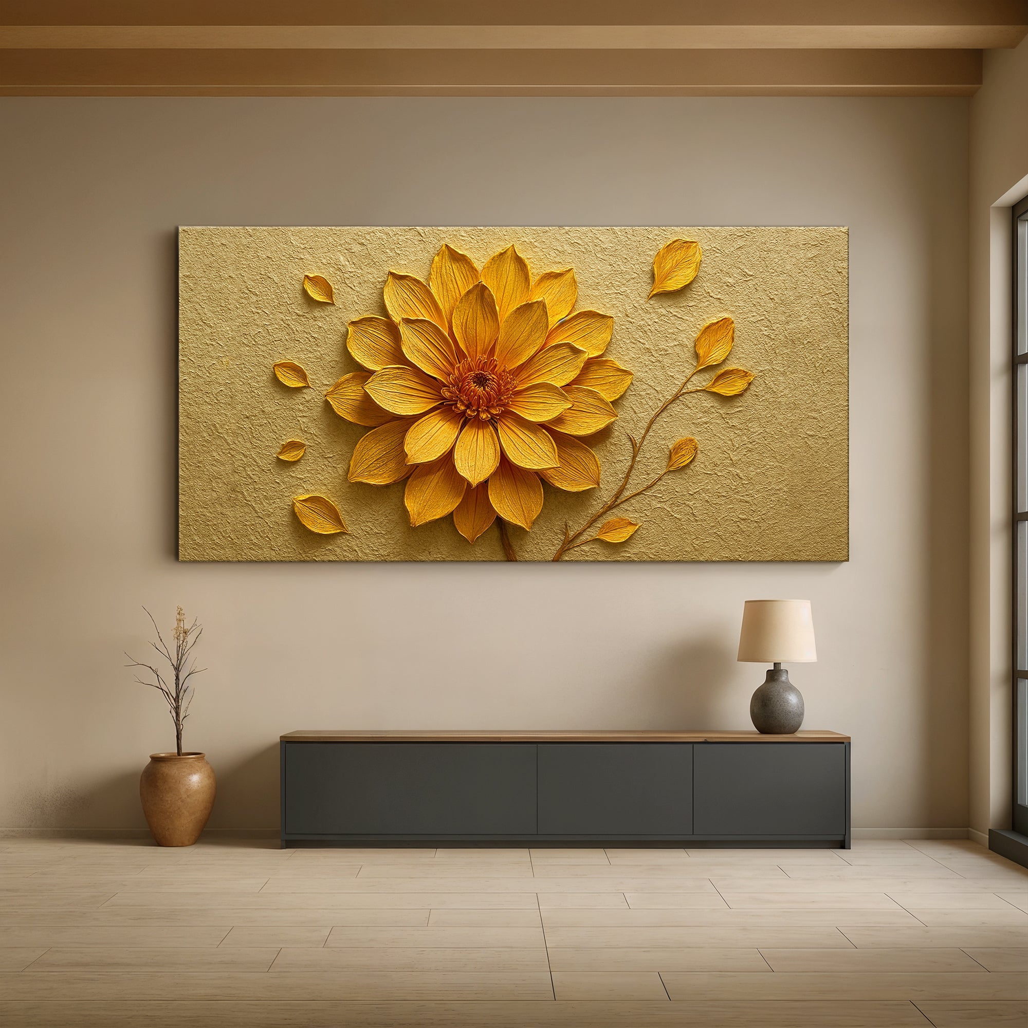 Golden Dandelion Minimalist Abstract Wall Art IV on sale at MyriadMart