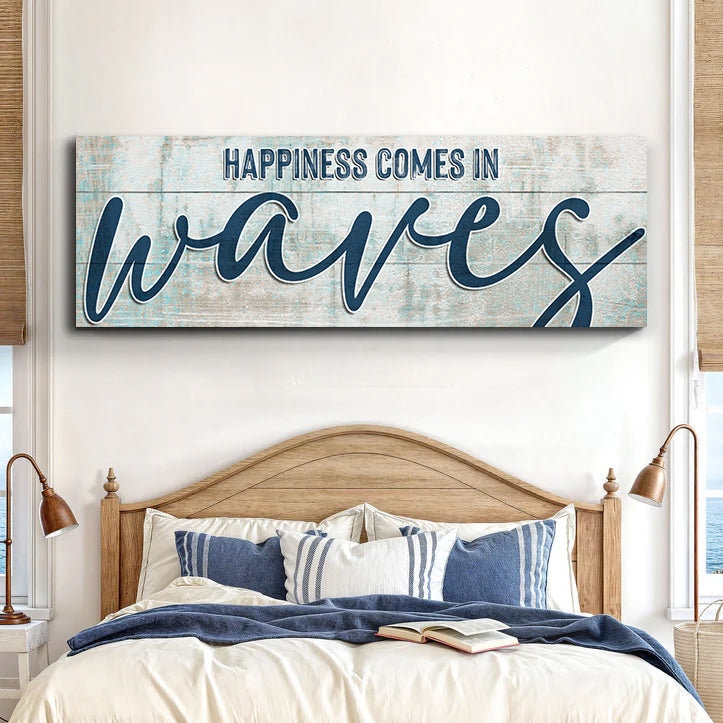 Happiness Comes In Waves Beach Sign on sale at MyriadMart