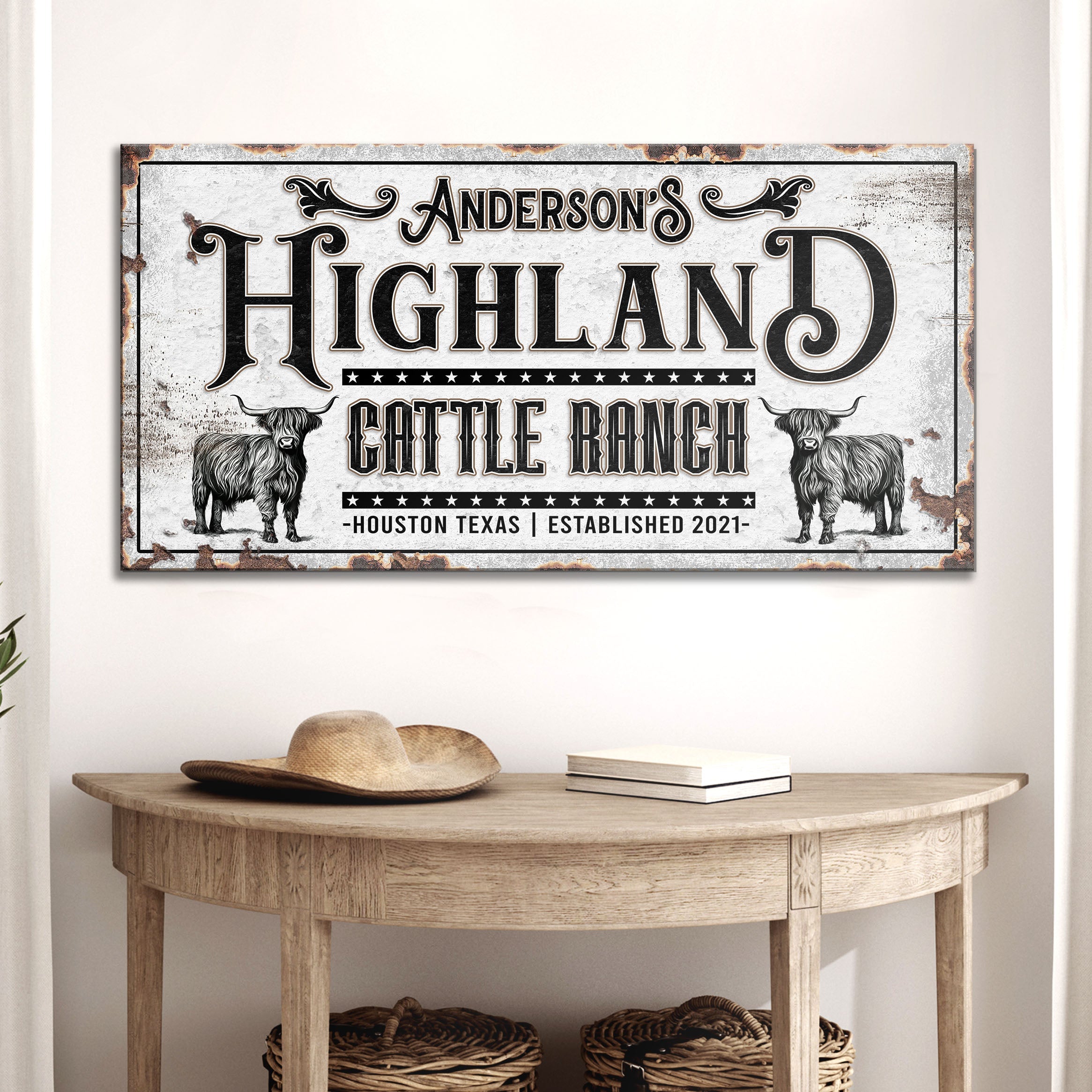 Personalized Highland Cattle Ranch Sign II on sale at MyriadMart