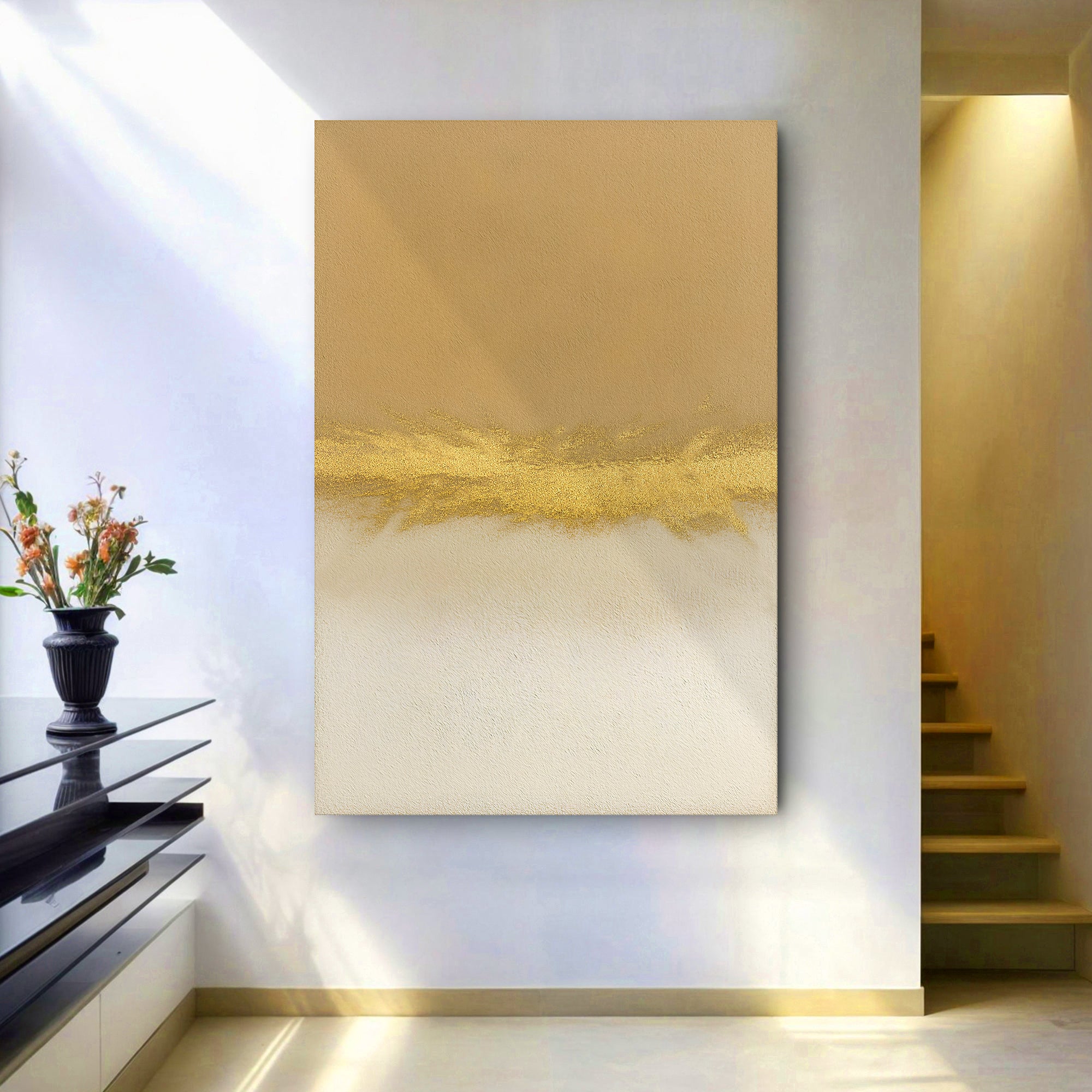 Minimalist White And Gold Wall Art on sale at MyriadMart