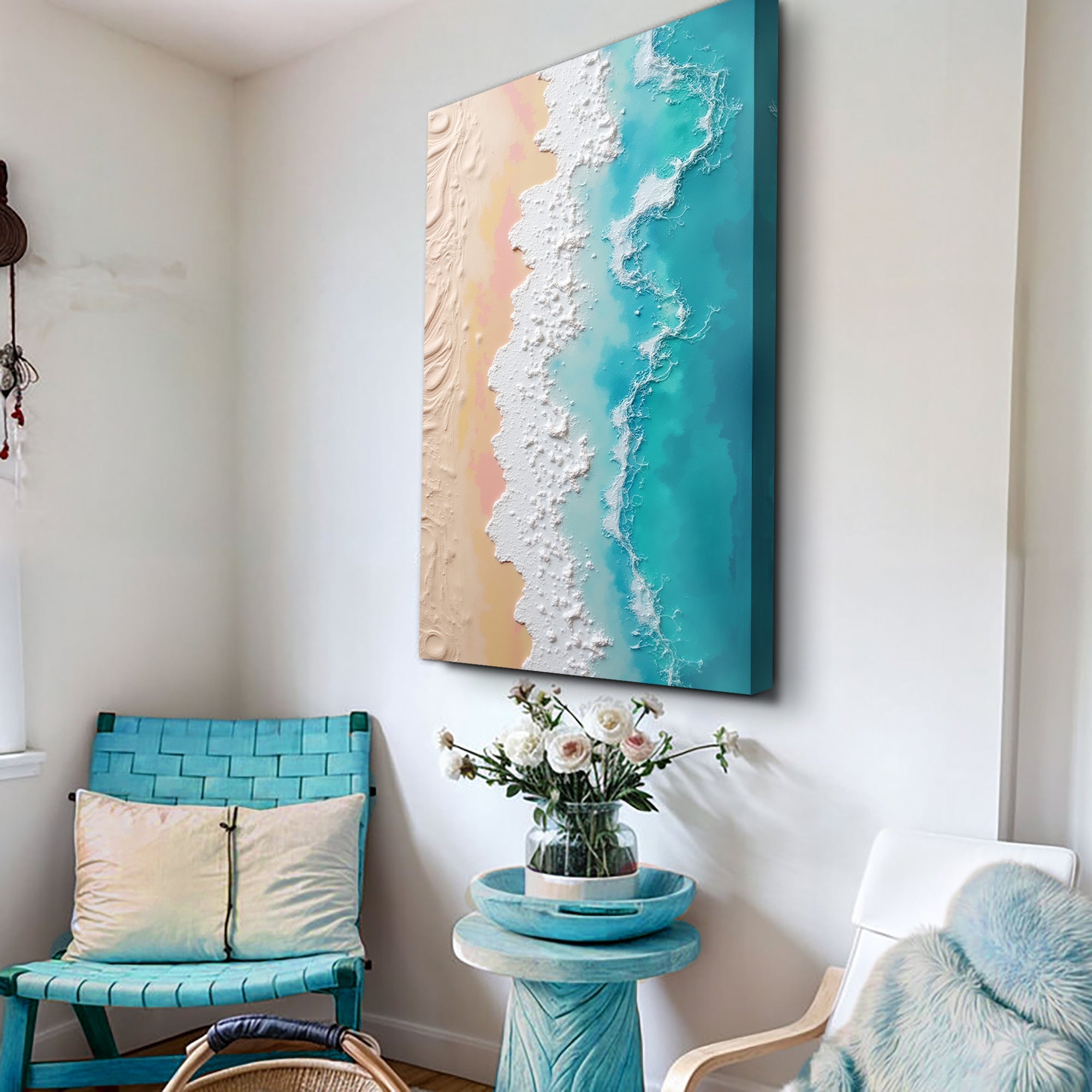 3D Minimalist Pink and Blue Ocean Wall Art on sale at MyriadMart