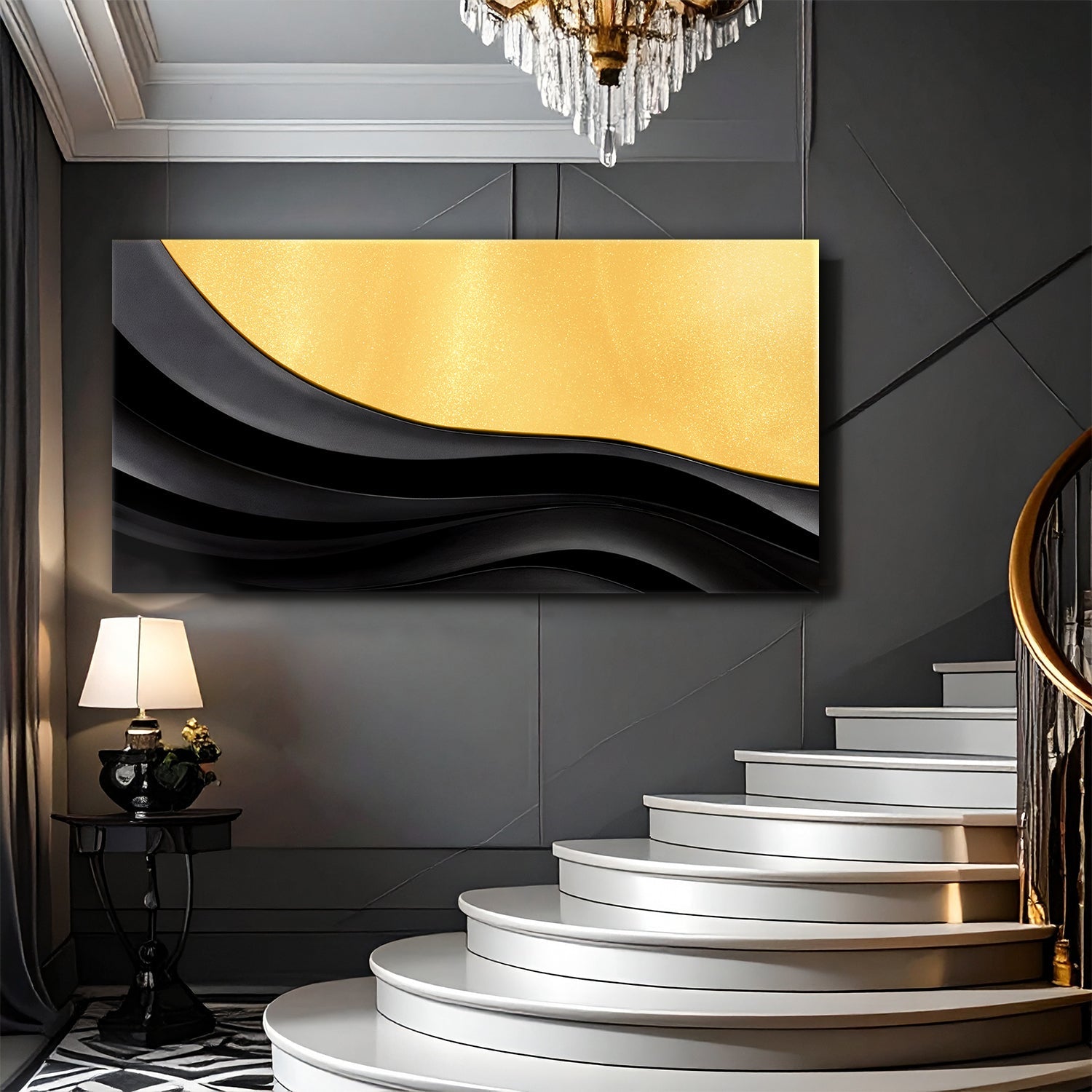 Black And Gold Minimalist Abstract VIII on sale at MyriadMart