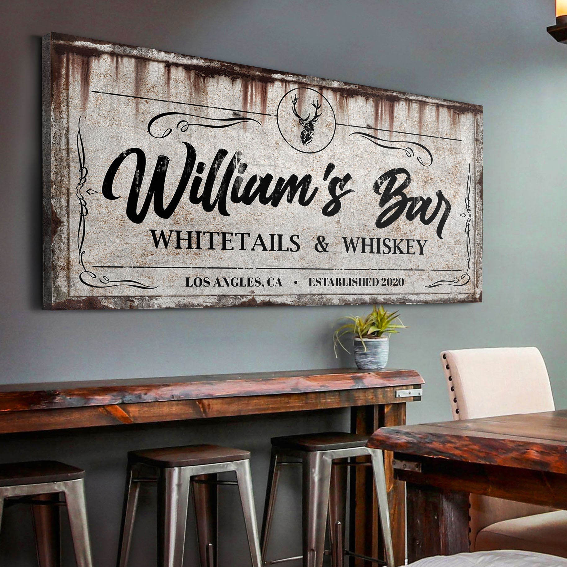 PWhitetails and Whiskey Sign: Perfect for Personalized Basement Bar Sign and Man Cave Wall Decor on sale at MyriadMart