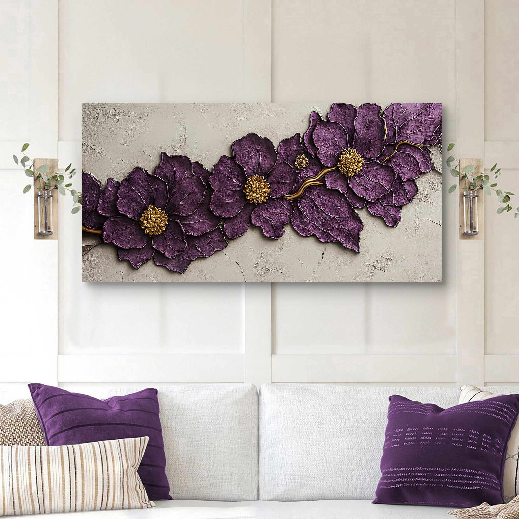 Purple Flower Plaster Wall Art on sale at MyriadMart