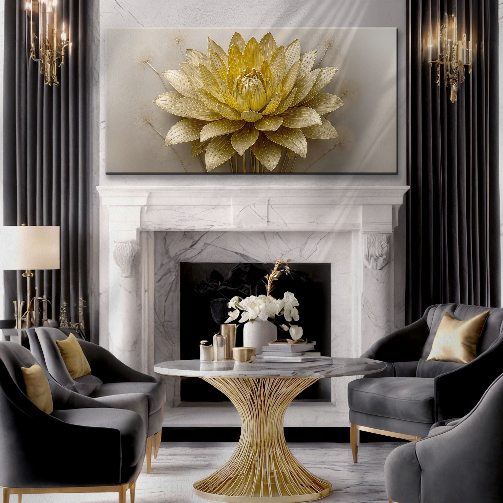 Golden Lotus Minimalist Abstract Wall Art III on sale at MyriadMart
