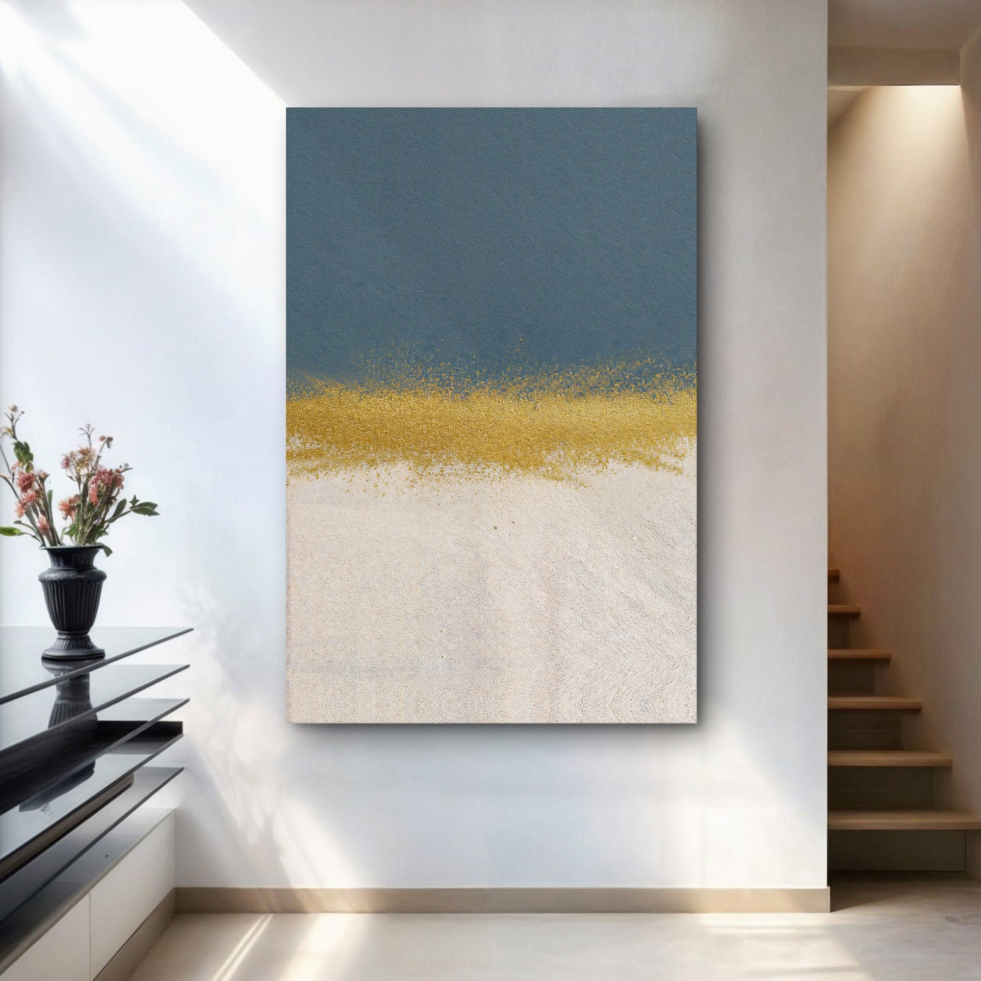 Minimalist Blue and Gold Wall Art on sale at MyriadMart