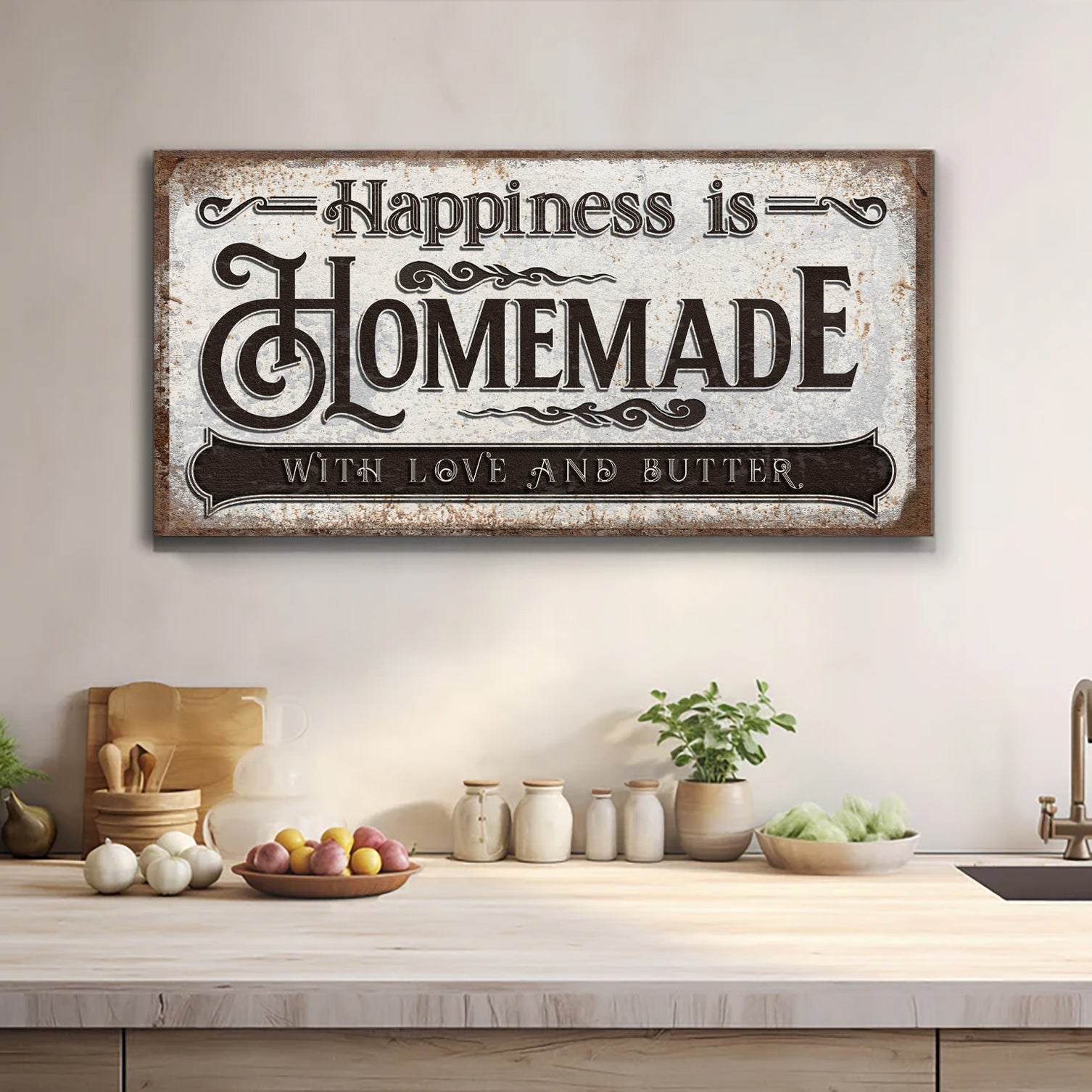 Happiness Is Homemade With Love And Butter Sign on sale at MyriadMart