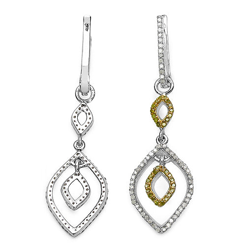 1.00 Carat Genuine White Diamond & Yellow Diamond .925 Sterling Silver Earrings on sale at MyriadMart