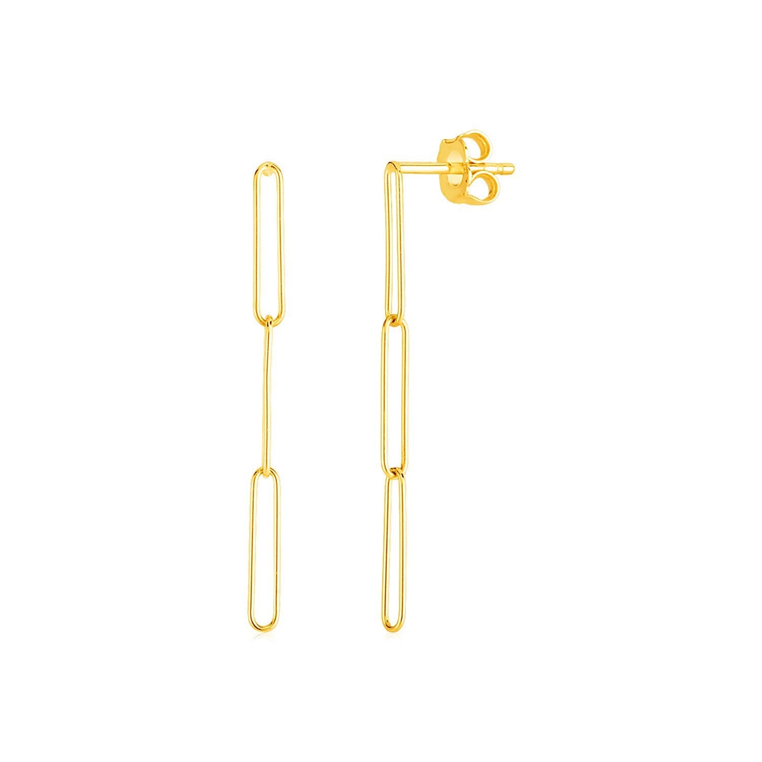 14k Yellow Gold Paperclip Chain Dangle Earrings on sale at MyriadMart