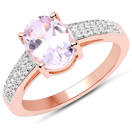 14K Rose Gold Plated 2.91 Carat Genuine Kunzite and White Zircon .925 Sterling Silver Ring on sale at MyriadMart