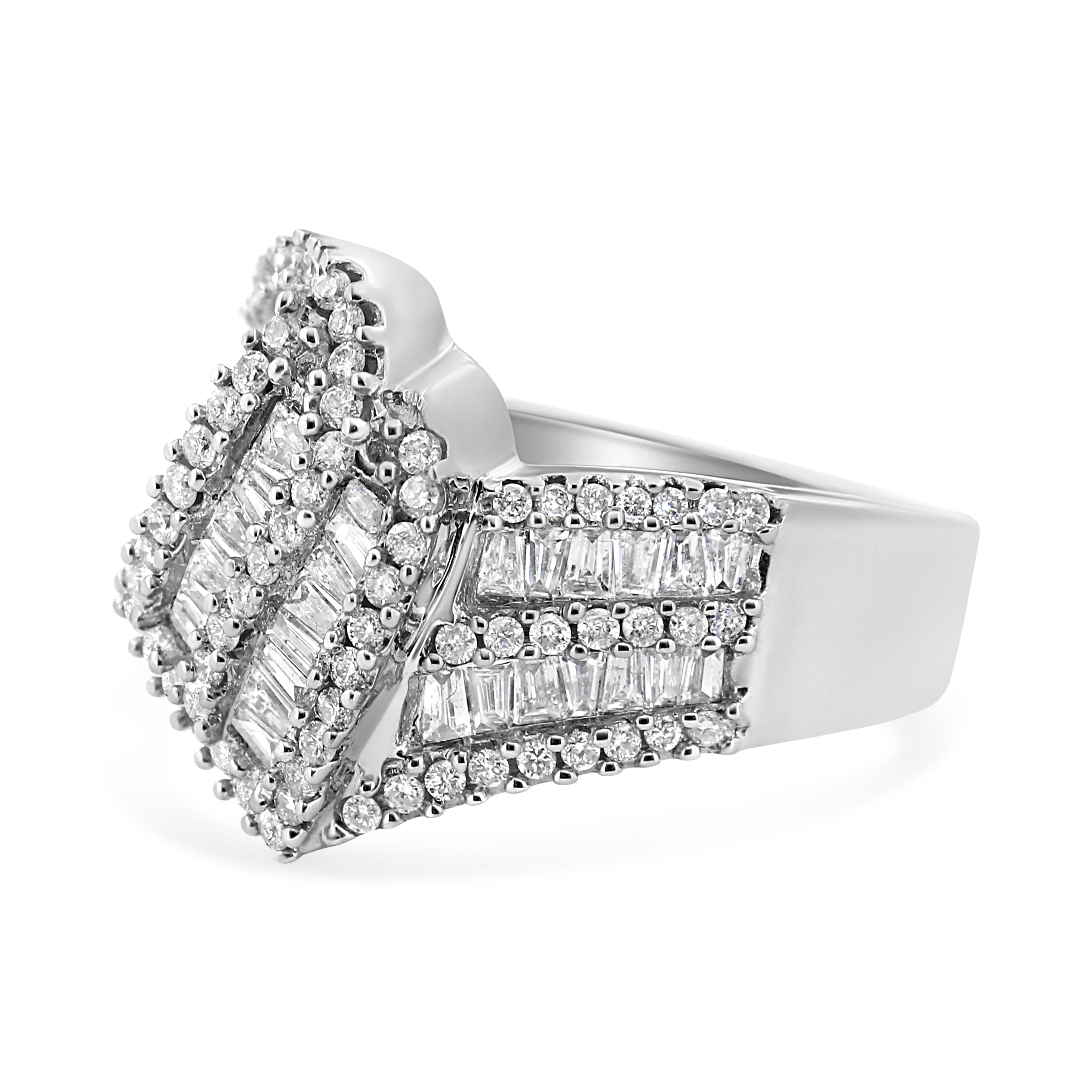 14K White Gold 1-1/2 Cttw Round and Baguette Diamond Bypass Cocktail Ring Band H-I Color, SI1-SI2 Clarity - Size 7 on sale at MyriadMart