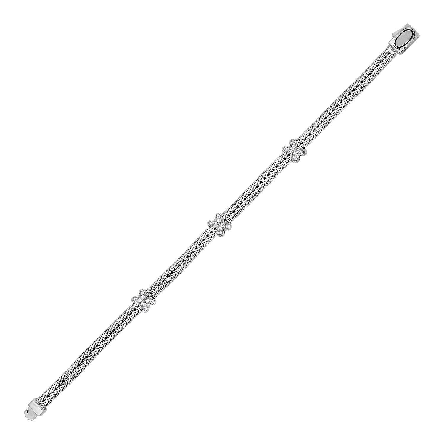 Woven Rope Bracelet with White Sapphire X Accents in Sterling Silver on sale at MyriadMart