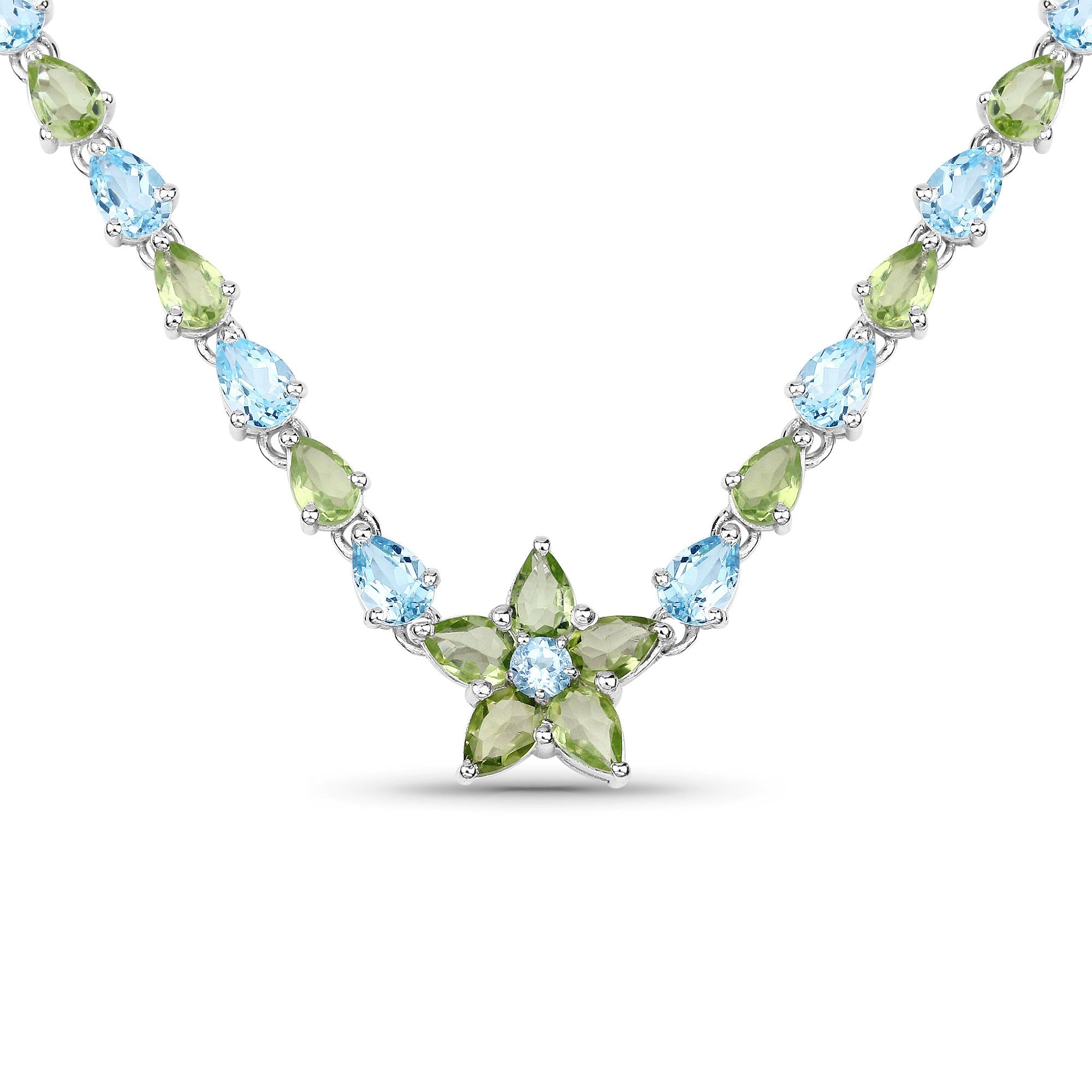 29.48 Carat Genuine Blue Topaz and Peridot .925 Sterling Silver Necklace on sale at MyriadMart