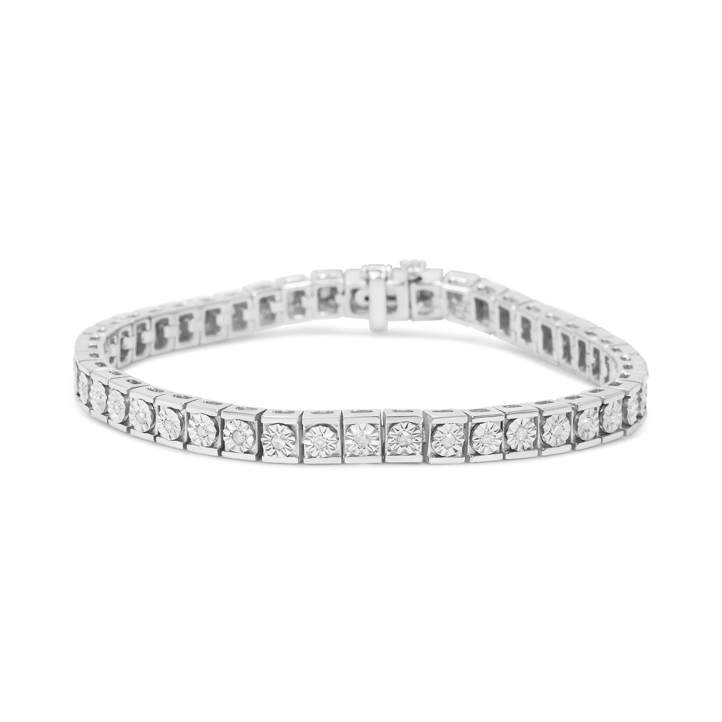 .925 Sterling Silver 1/4 Cttw Miracle Set Diamond and Bead Link 7.25" Tennis Bracelet I-J Color, I2-I3 Clarity on sale at MyriadMart