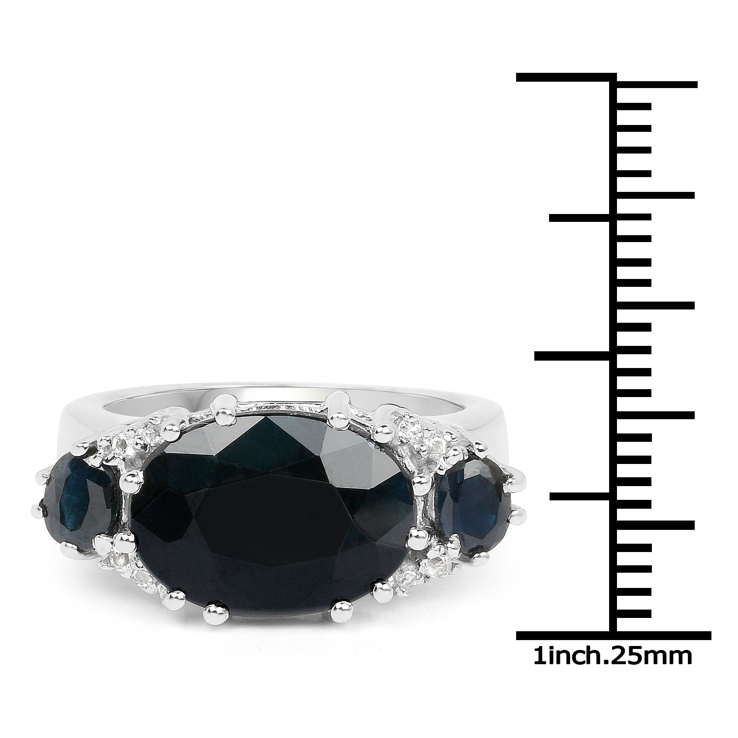 8.62 Carat Genuine Black Sapphire & White Topaz .925 Sterling Silver Ring on sale at MyriadMart