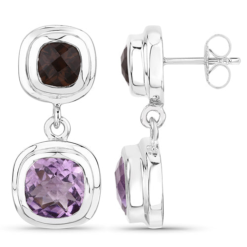 6.60 Carat Genuine Amethyst and Smoky Quartz .925 Sterling Silver Earrings on sale at MyriadMart
