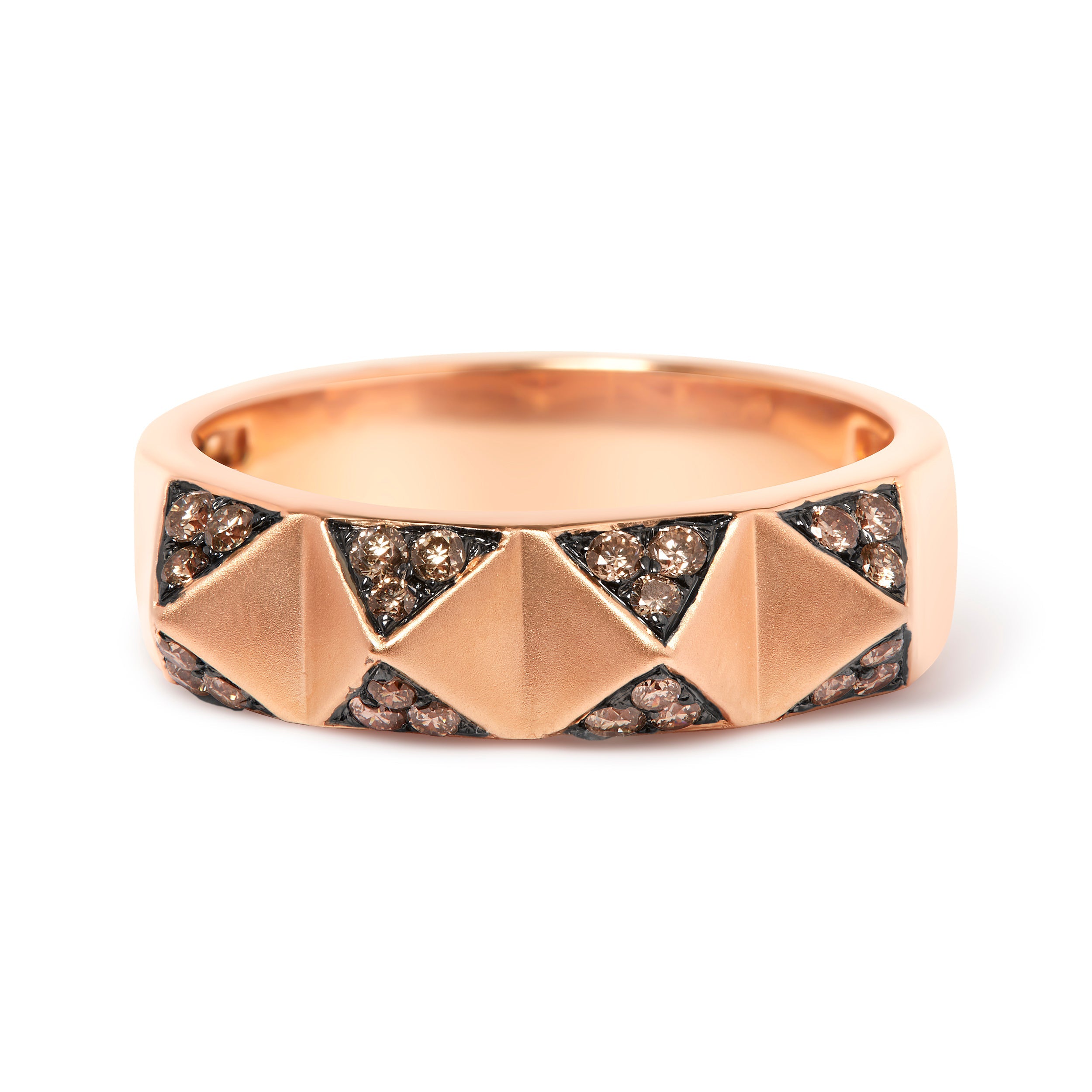 14K Rose Gold 1/4 Cttw Brown Diamond Pyramid Band Ring Brown Color, SI1-SI2 Clarity - Size 7 on sale at MyriadMart