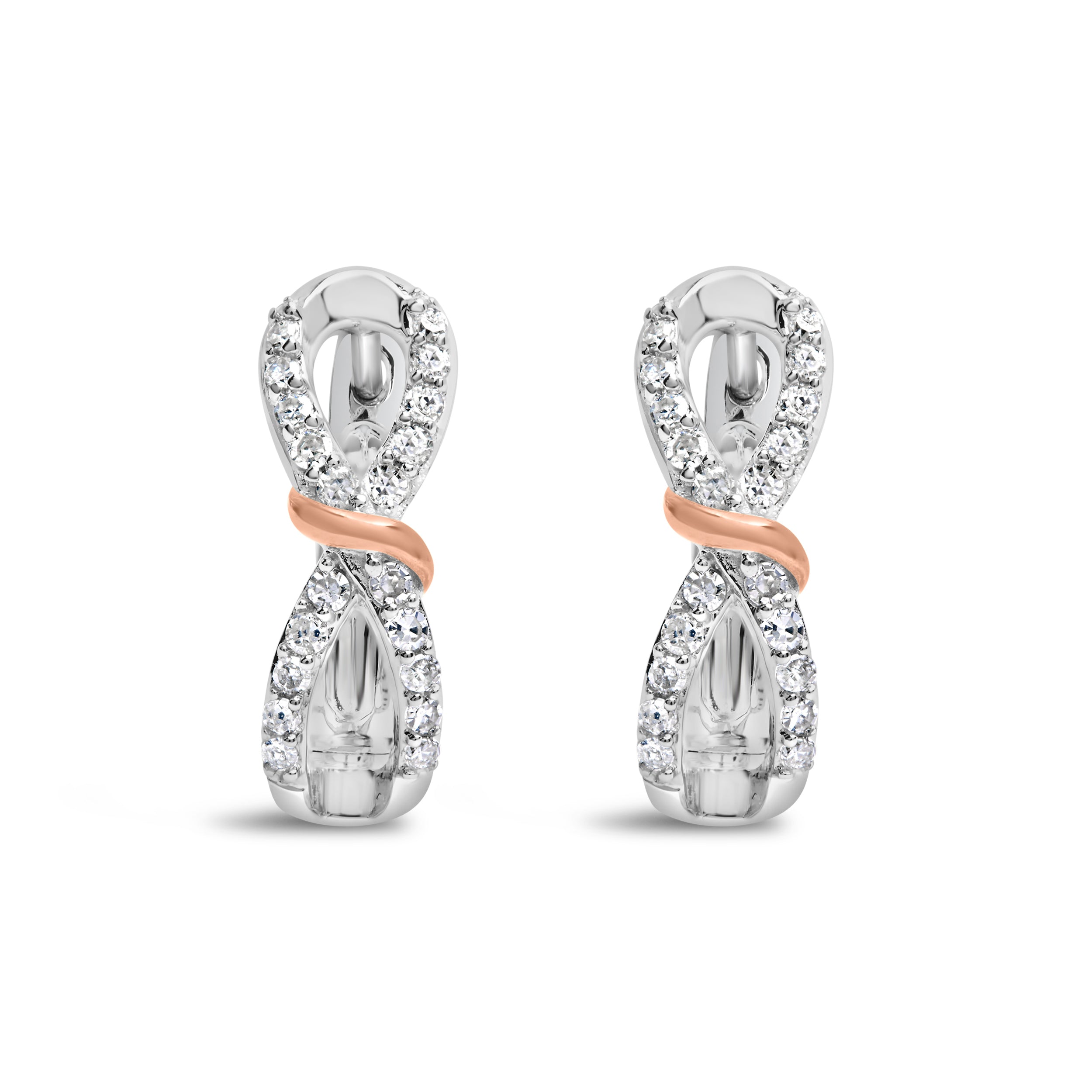10K White and Rose Gold 1/3 Cttw Diamond Infinite and Ribbon Hoop Earrings H-I Color, I1-I2 Clarity on sale at MyriadMart