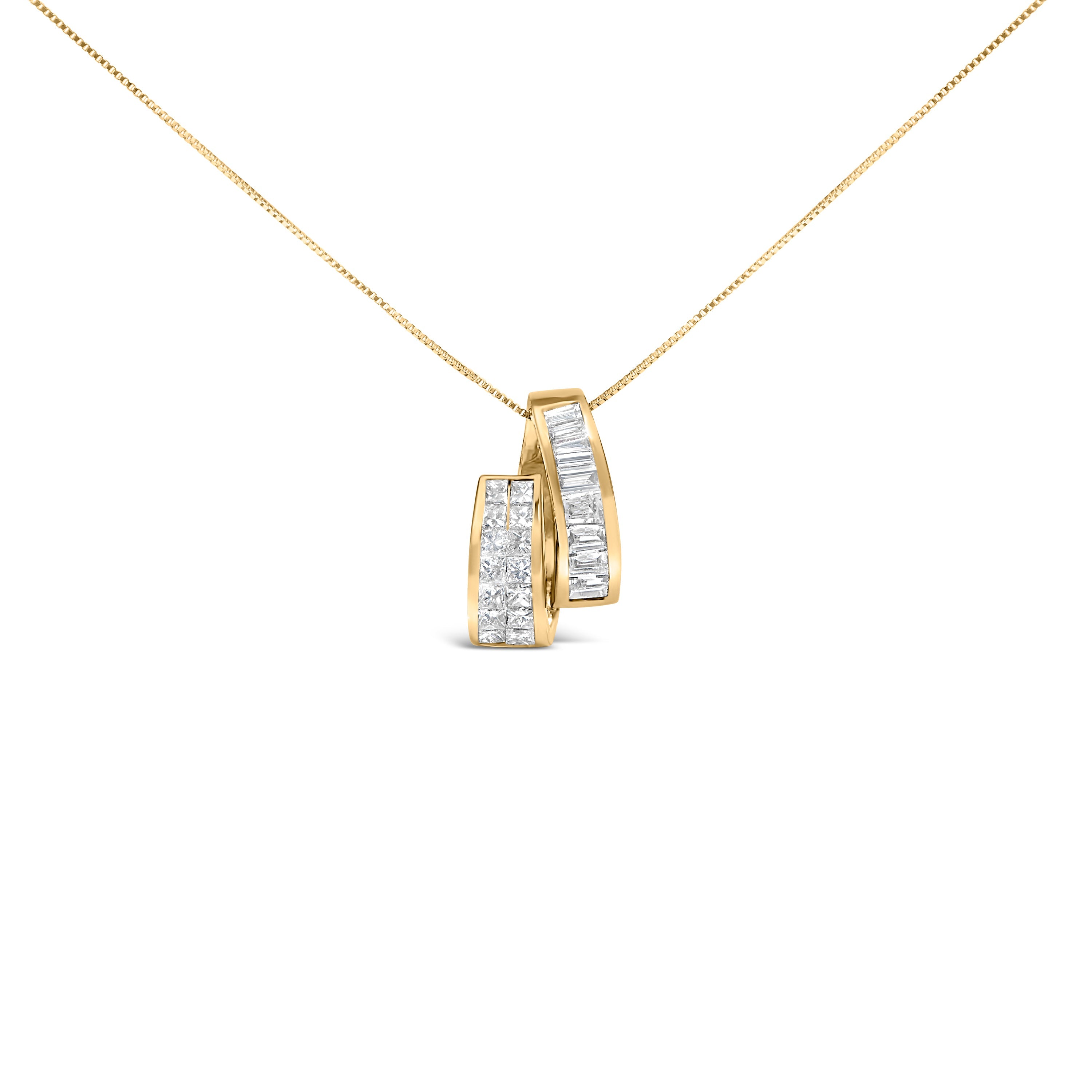 14K Yellow Gold 1 5/8 Cttw Princess and Baguette Diamond Duo Bar Pendant Necklace G-H Color, VS2-SI1 Clarity - 18" on sale at MyriadMart