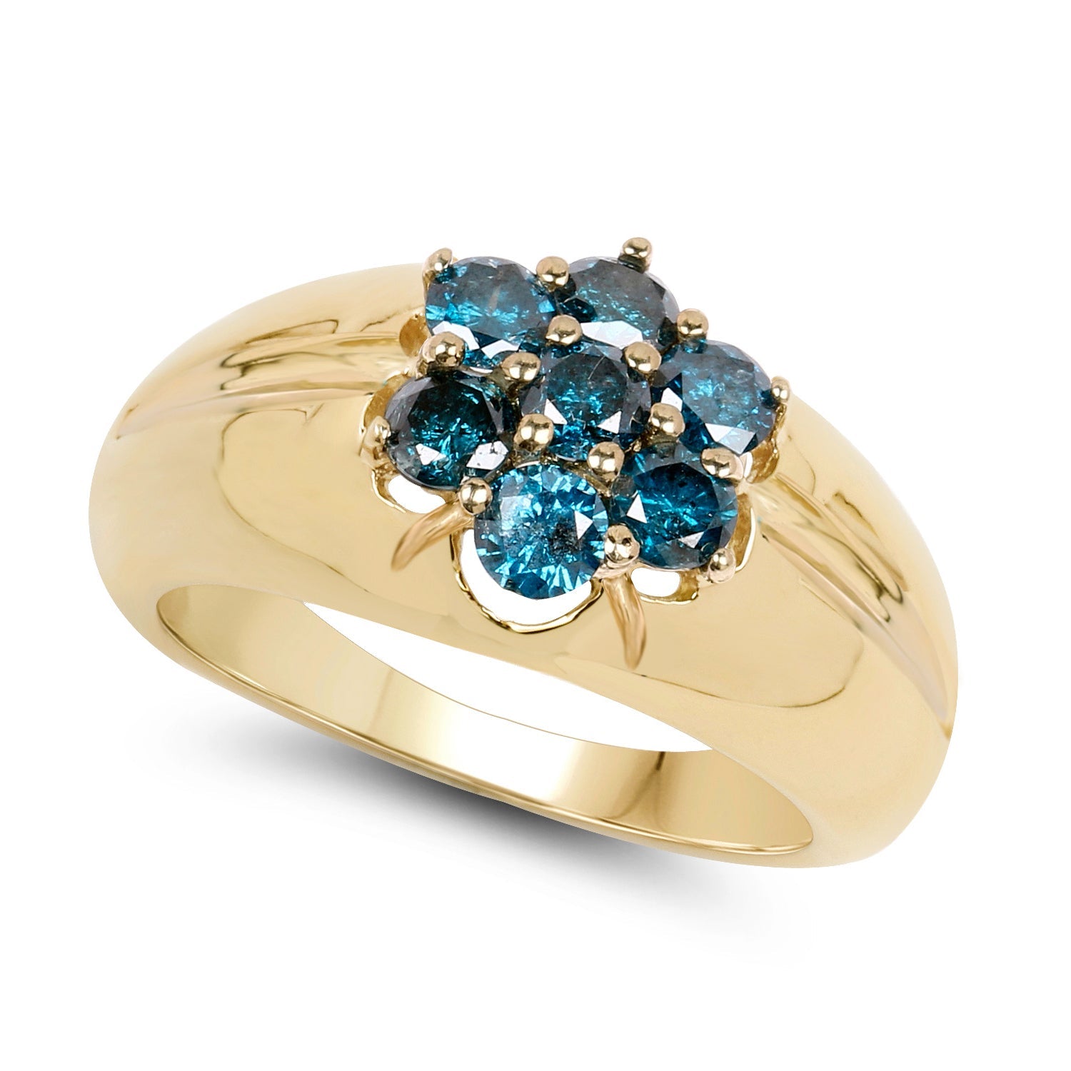 14K Yellow Gold Plated 0.98 Carat Genuine Blue Diamond .925 Sterling Silver Ring on sale at MyriadMart