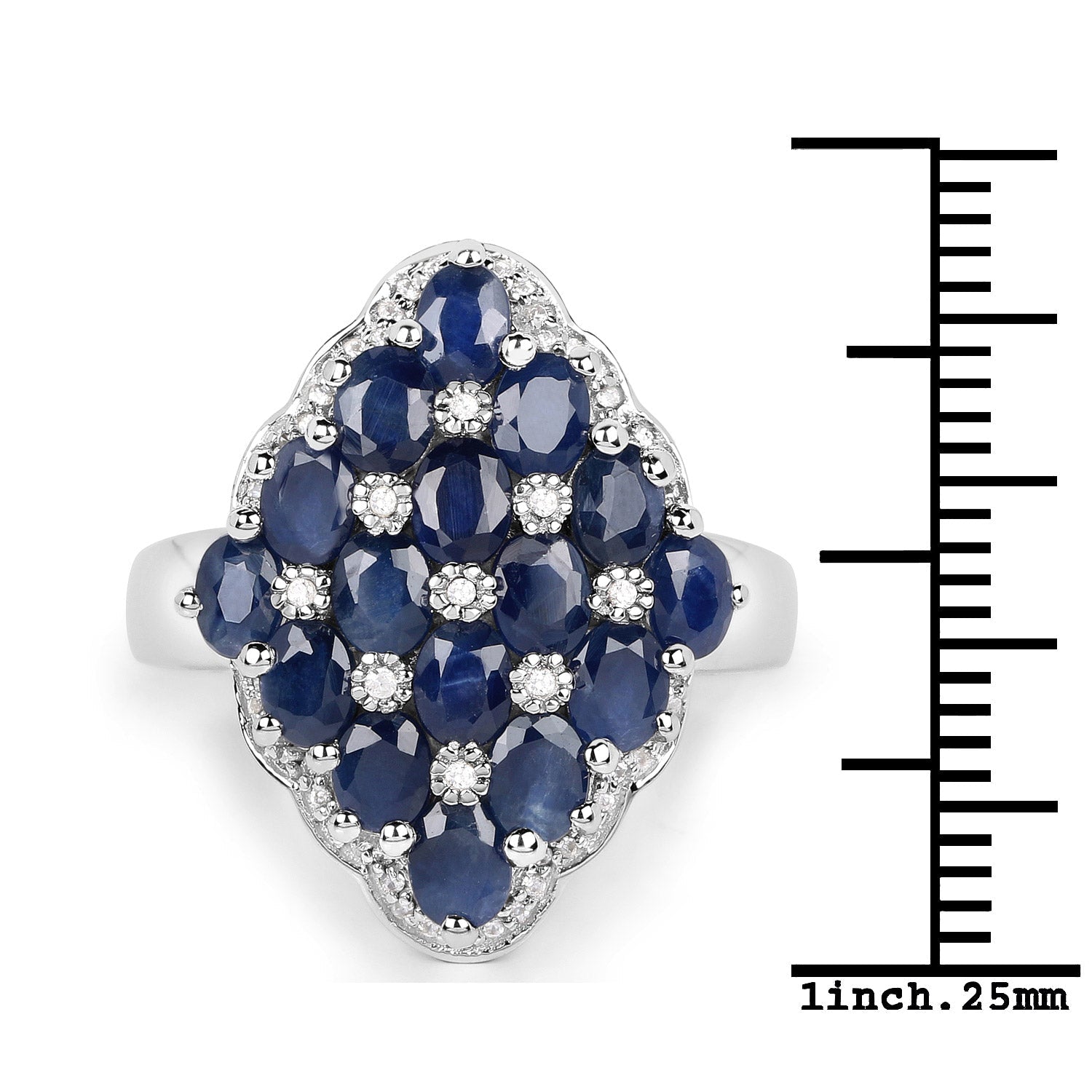 3.48 Carat Genuine Blue Sapphire and White Zircon .925 Sterling Silver Ring on sale at MyriadMart