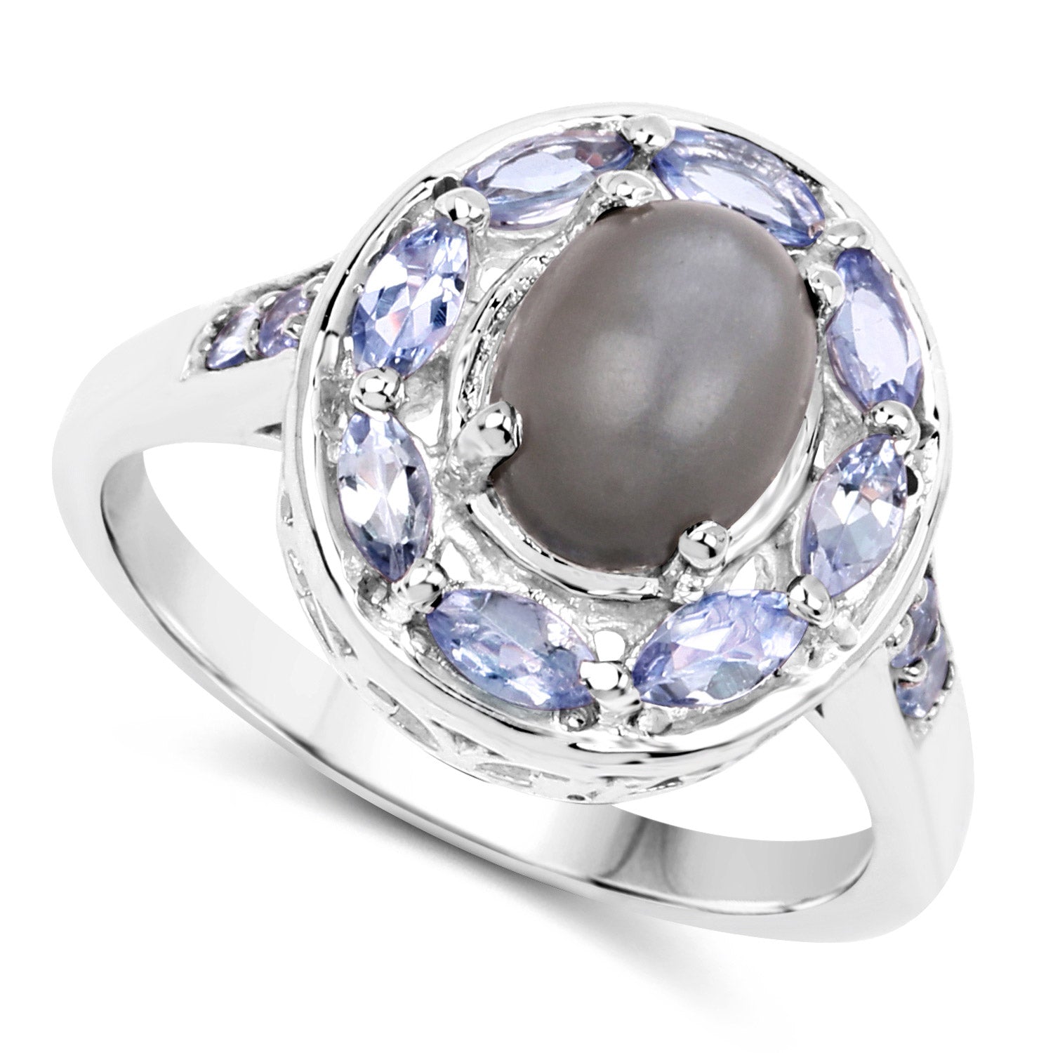 2.35 Carat Genuine Grey Moonstone and Tanzanite .925 Sterling Silver Ring on sale at MyriadMart