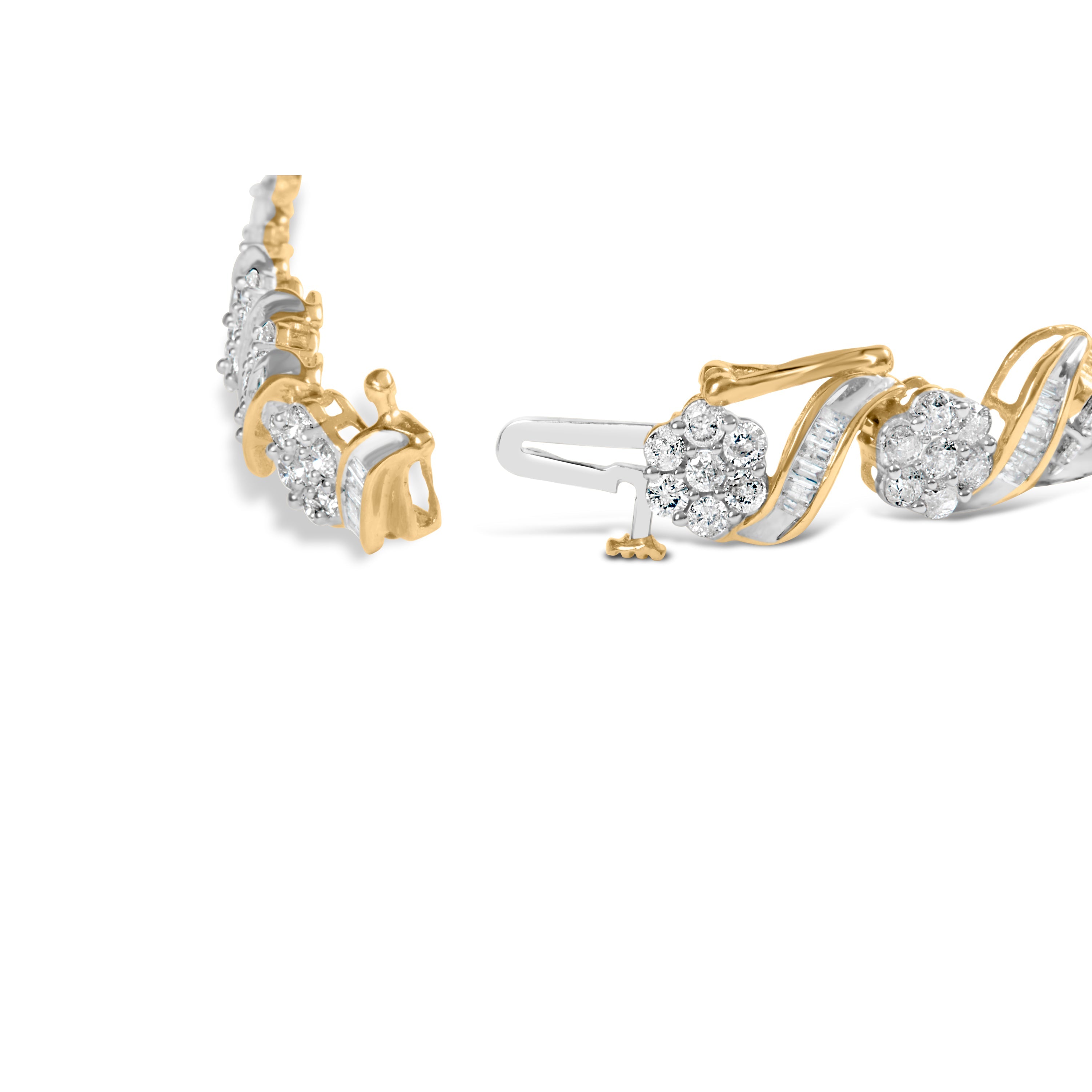 10k Yellow Gold 5.00 Cttw Round-Cut and Baguette-Cut Diamond Floral Link 7.25" Bracelet I-J Color, I2-I3 Clarity on sale at MyriadMart