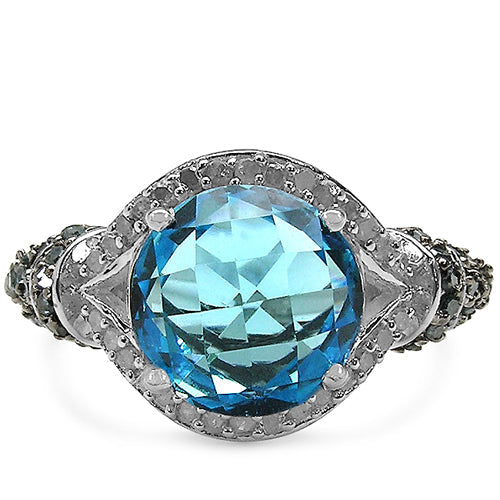 4.96 Carat Genuine Blue Topaz, Blue Diamond & White Diamond .925 Sterling Silver Ring on sale at MyriadMart