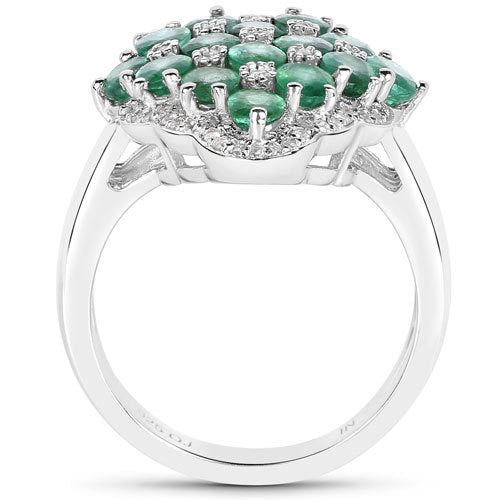 2.68 Carat Genuine Zambian Emerald and White Zircon .925 Sterling Silver Ring on sale at MyriadMart