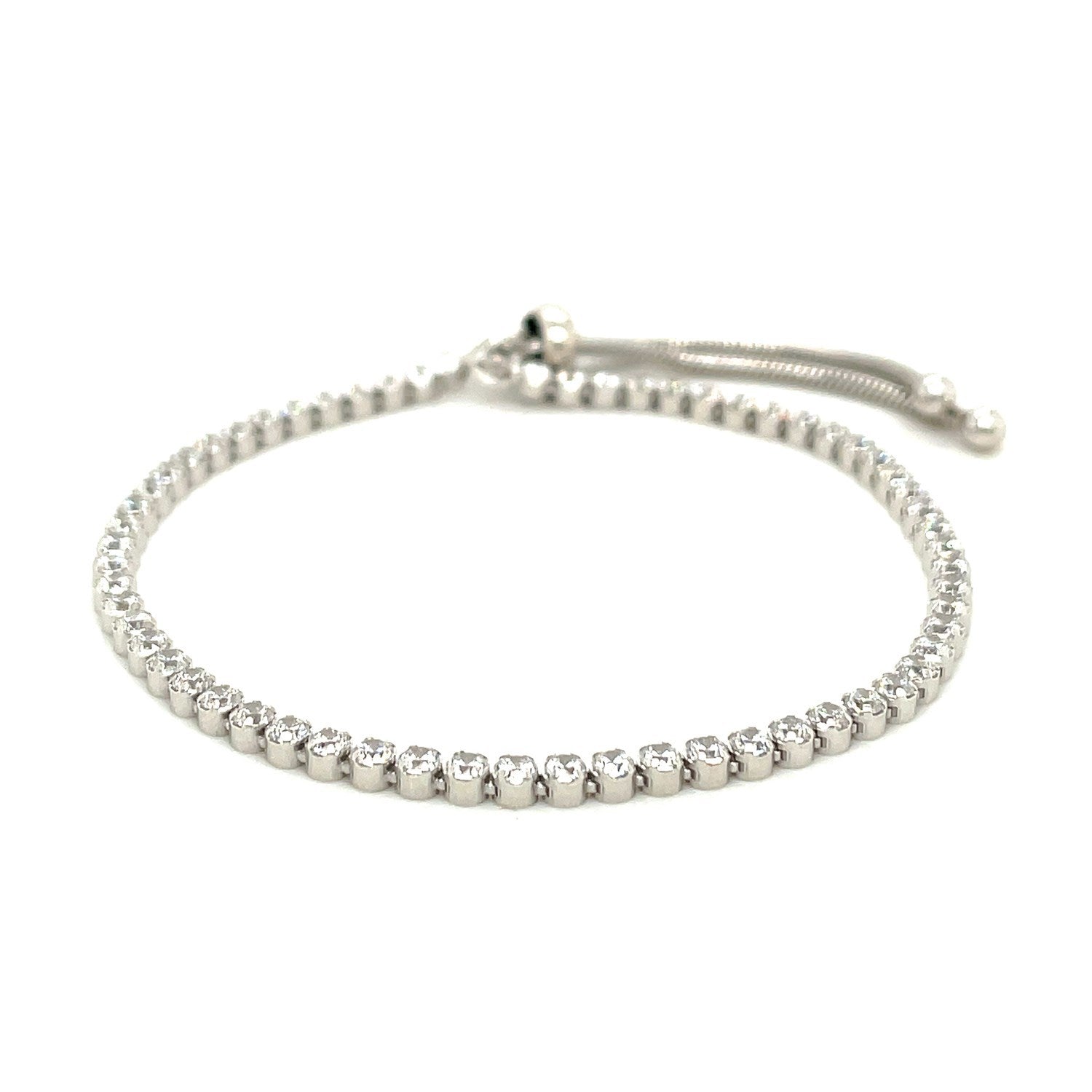 Adjustable Tennis Style Bracelet with Cubic Zirconia in Sterling Silver on sale at MyriadMart