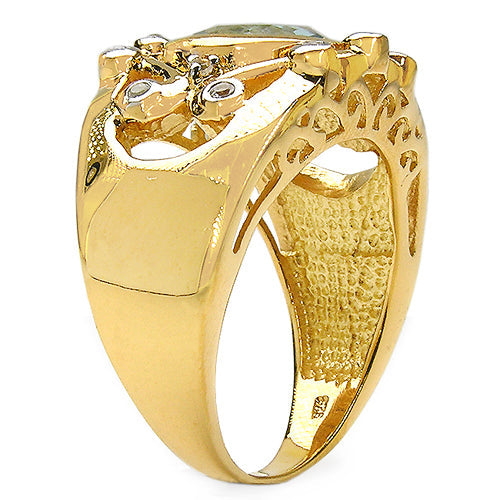14K Yellow Gold Plated 3.42 Carat Genuine Blue Topaz & White Topaz .925 Sterling Silver Ring on sale at MyriadMart