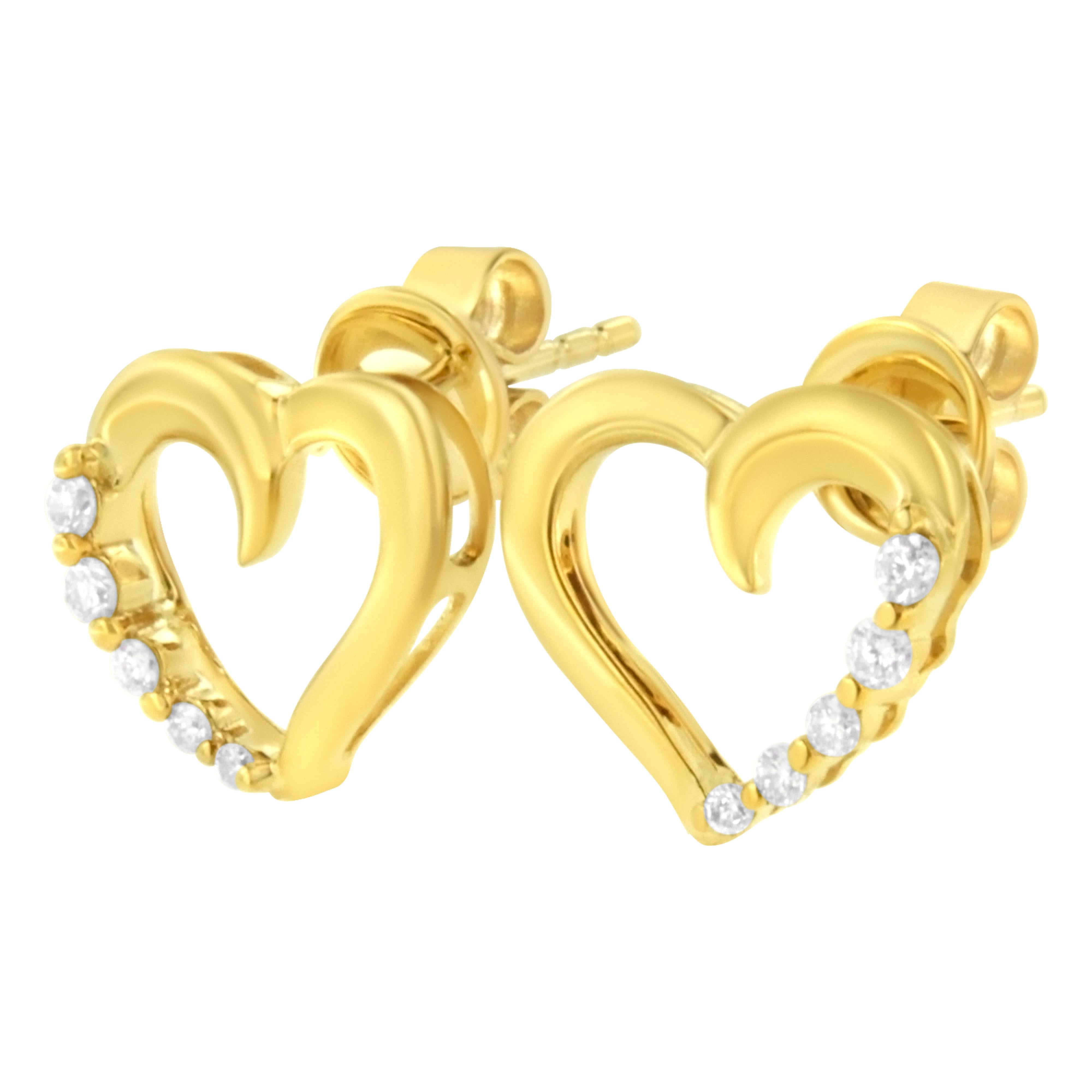 14K Yellow Gold 1/8 Cttw Diamond Journey Heart Hoop Earrings K-L Color, I1-I2 Clarity on sale at MyriadMart