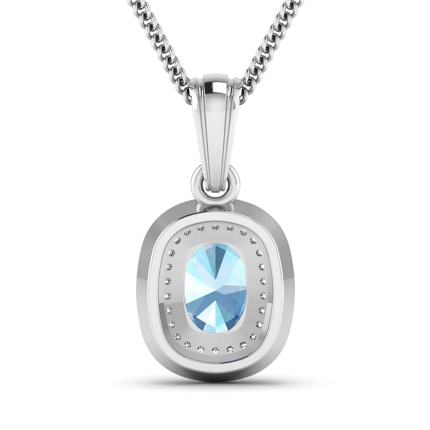 1.35 Carat Genuine Aquamarine and White Diamond 14K White Gold Pendant on sale at MyriadMart