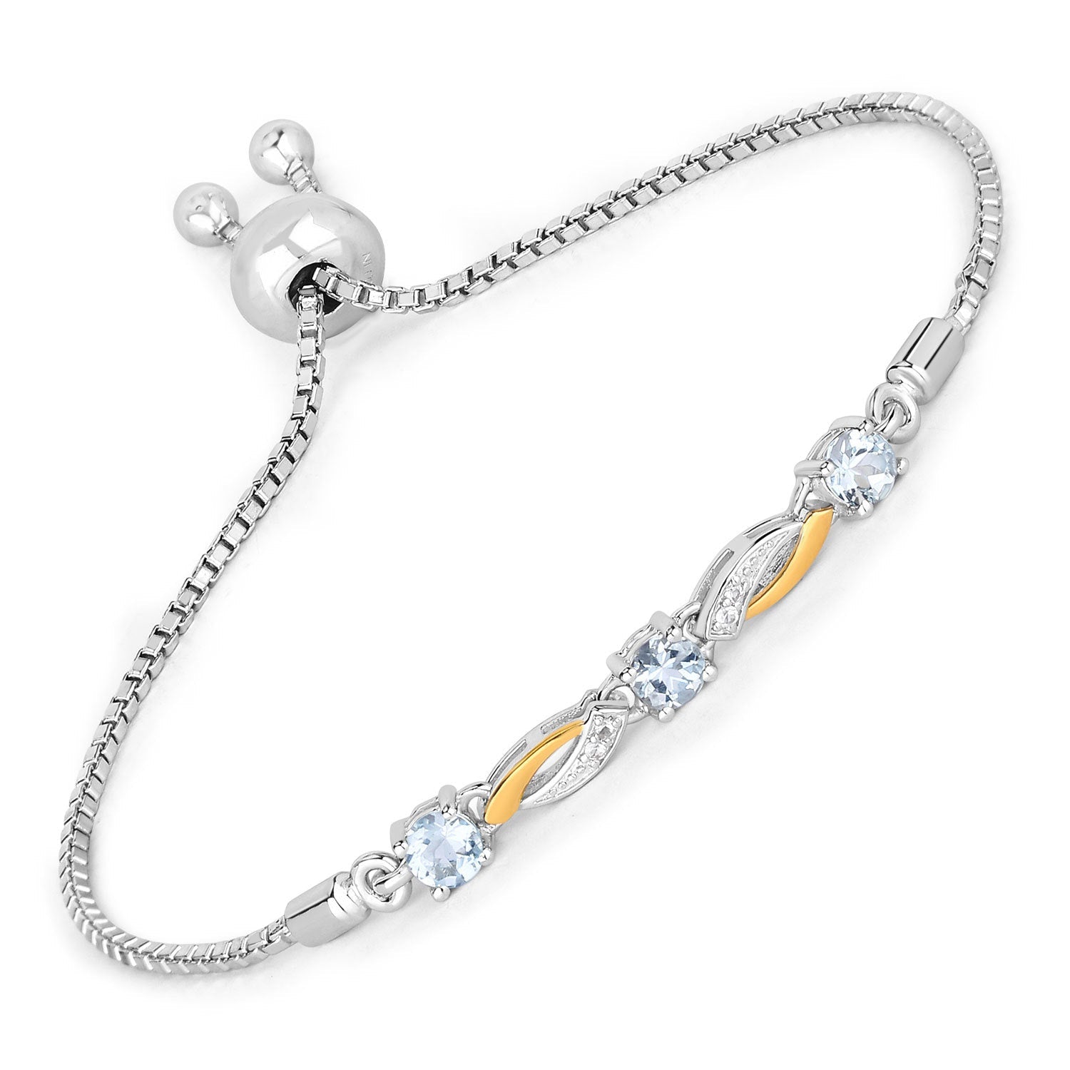 0.74 Carat Genuine Aquamarine and White Sapphire .925 Sterling Silver Bracelet on sale at MyriadMart