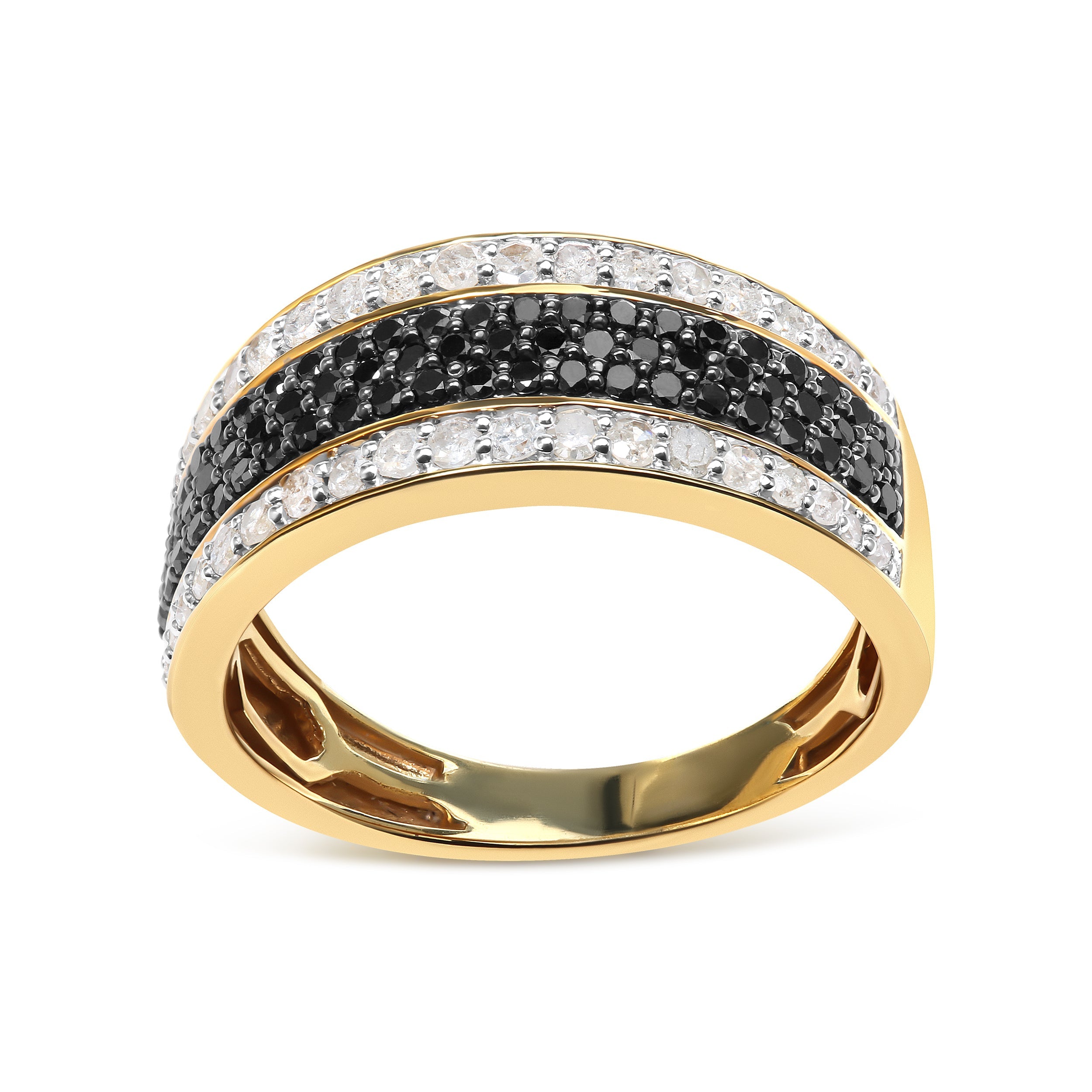 14K Yellow Gold Plated .925 Sterling Silver 1 1/4 Cttw White and Black Treated Diamond Multi Row Band Black/I-J Color, I2-I3 Clarity - Size 10 on sale at MyriadMart