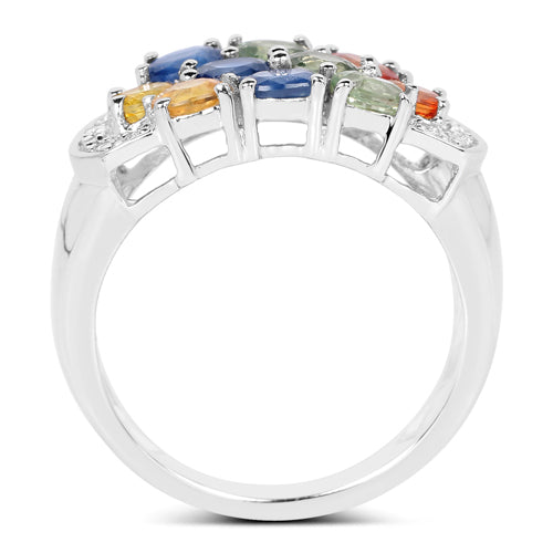 2.05 Carat Genuine Multi Sapphire .925 Sterling Silver Ring on sale at MyriadMart