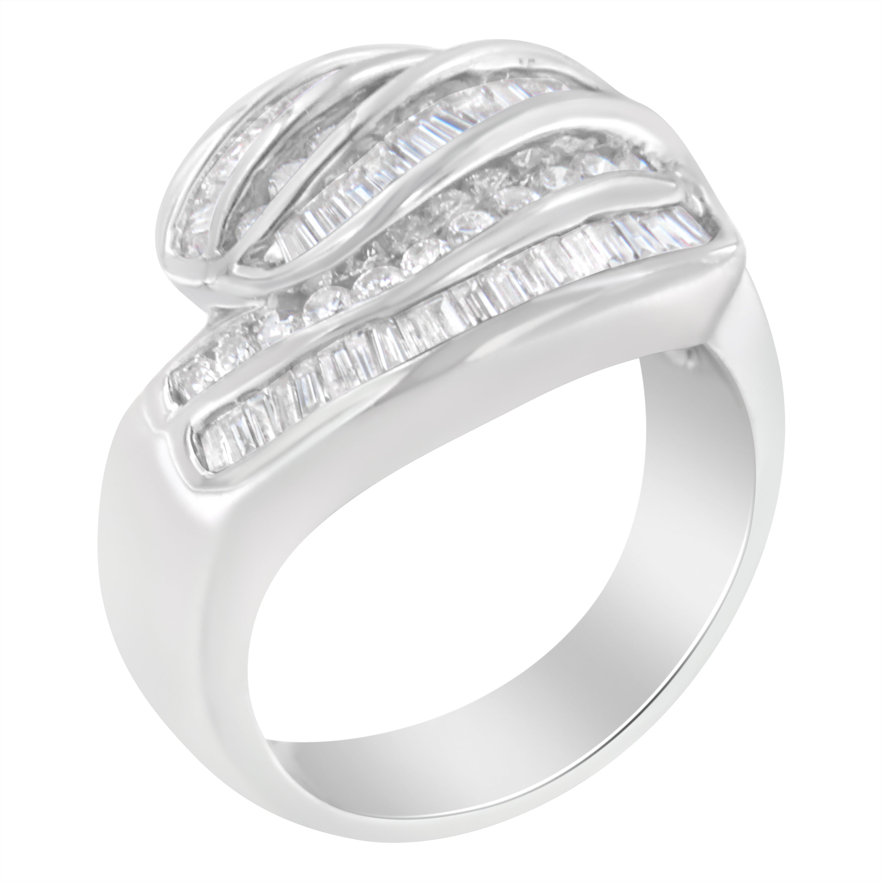 14KT White Gold Diamond Bypass Band Ring 1 cttw, H-I Color, SI1-SI2 Clarity on sale at MyriadMart