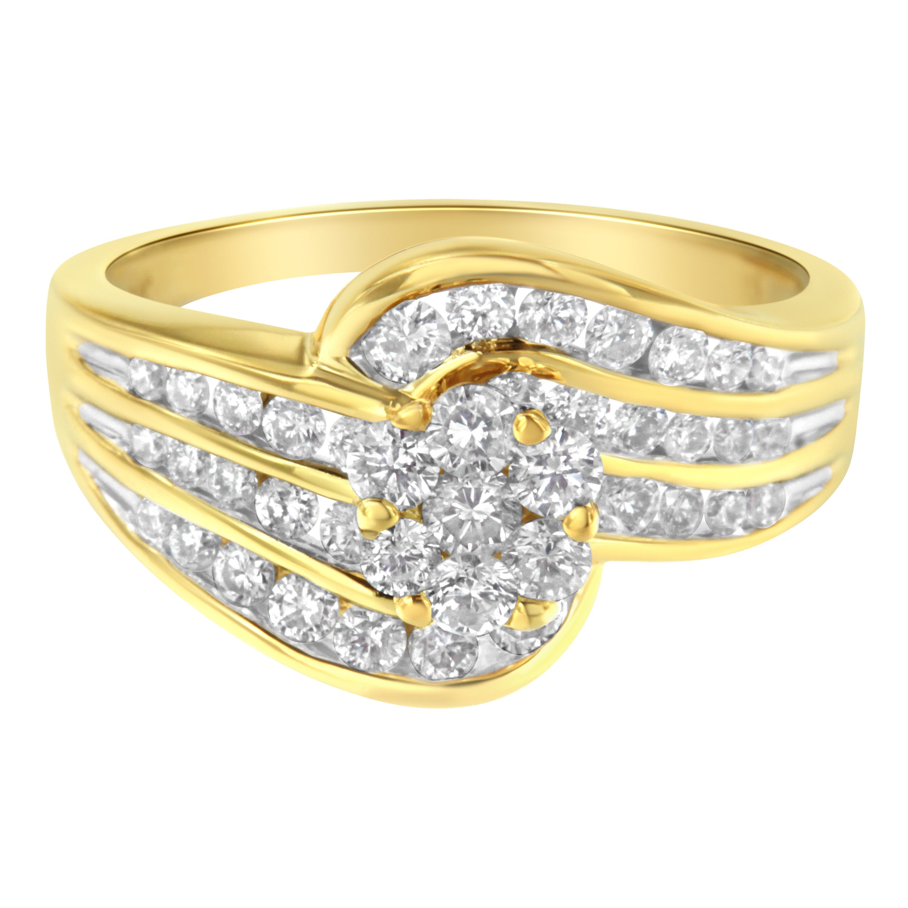 14K Yellow Gold Diamond Cocktail Bypass Ring 1 1/2 Cttw, H-I Color, SI2-I1 Clarity - Size 7 on sale at MyriadMart