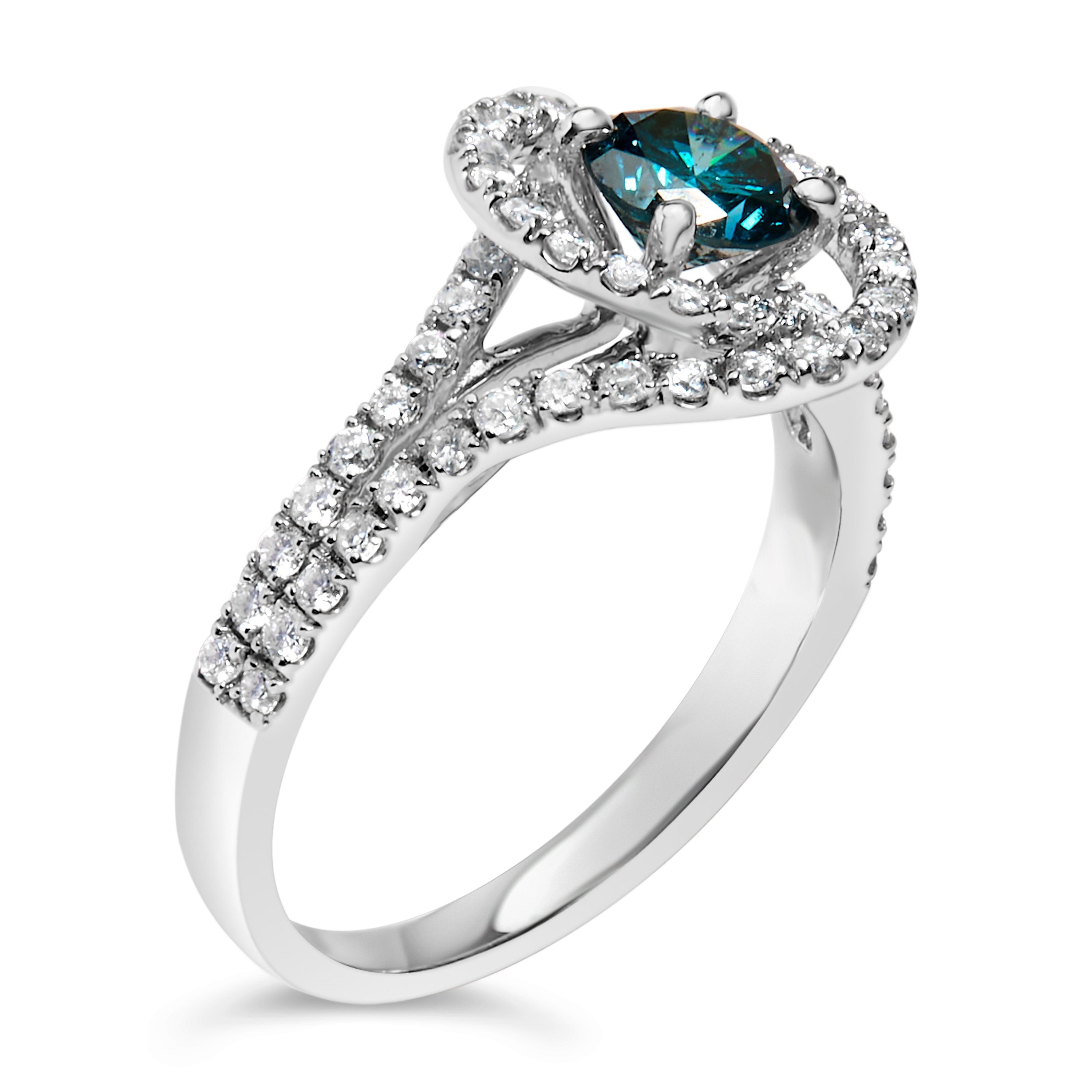 14K White Gold 1-1/3 Cttw White & Blue Diamond Interweaving Double Halo Cocktail Statement Ring G-H and Fancy Blue Color, SI2-I1 Clarity - Size 6 on sale at MyriadMart