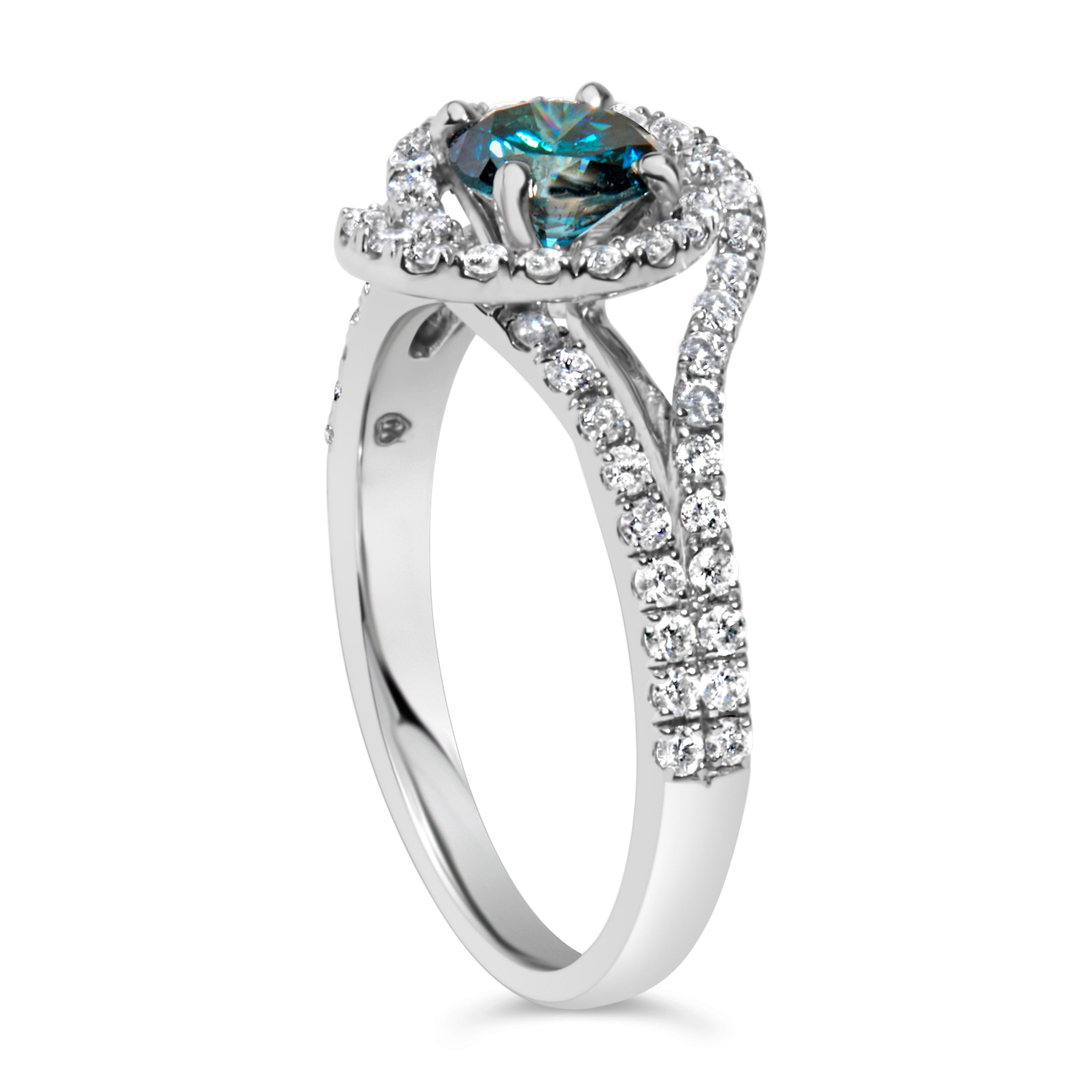 14K White Gold 1-1/3 Cttw White & Blue Diamond Interweaving Double Halo Cocktail Statement Ring G-H and Fancy Blue Color, SI2-I1 Clarity - Size 6 on sale at MyriadMart