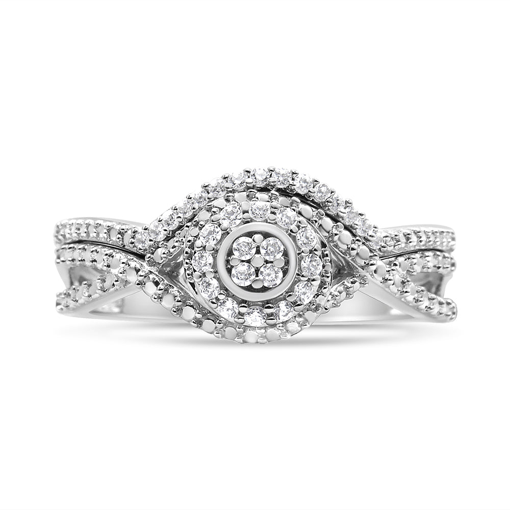 .925 Sterling Silver 1/6 Cttw Diamond Composite Halo and Split Shank Bridal Set Ring and Band I-J Color, I3 Clarity - Size 7 on sale at MyriadMart