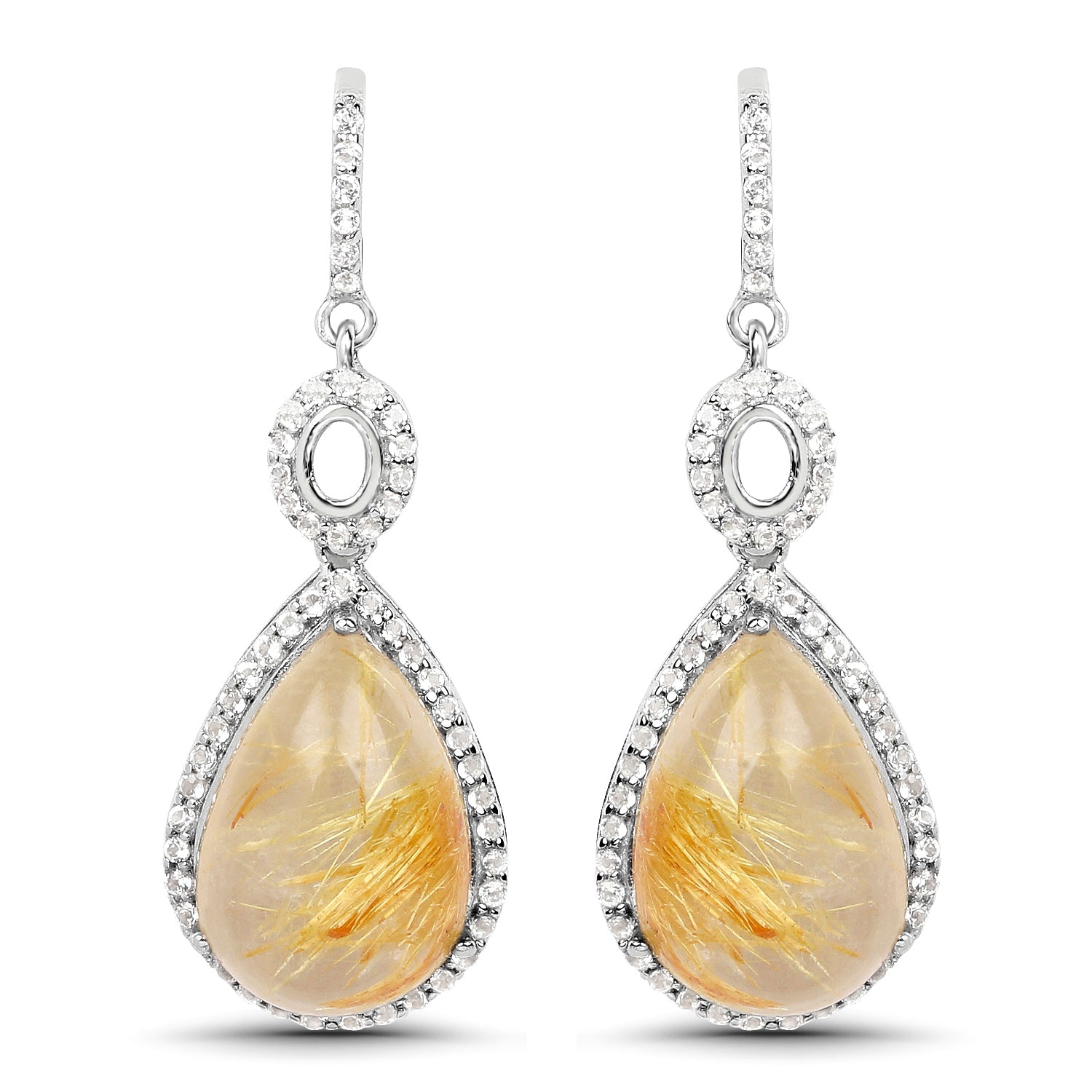 10.04 Carat Genuine Golden Rutile And White Topaz .925 Sterling Silver Earrings on sale at MyriadMart