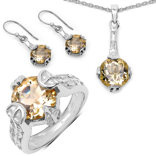 11.40 Carat Genuine Citrine .925 Sterling Silver Ring, Pendant and Earrings Set on sale at MyriadMart