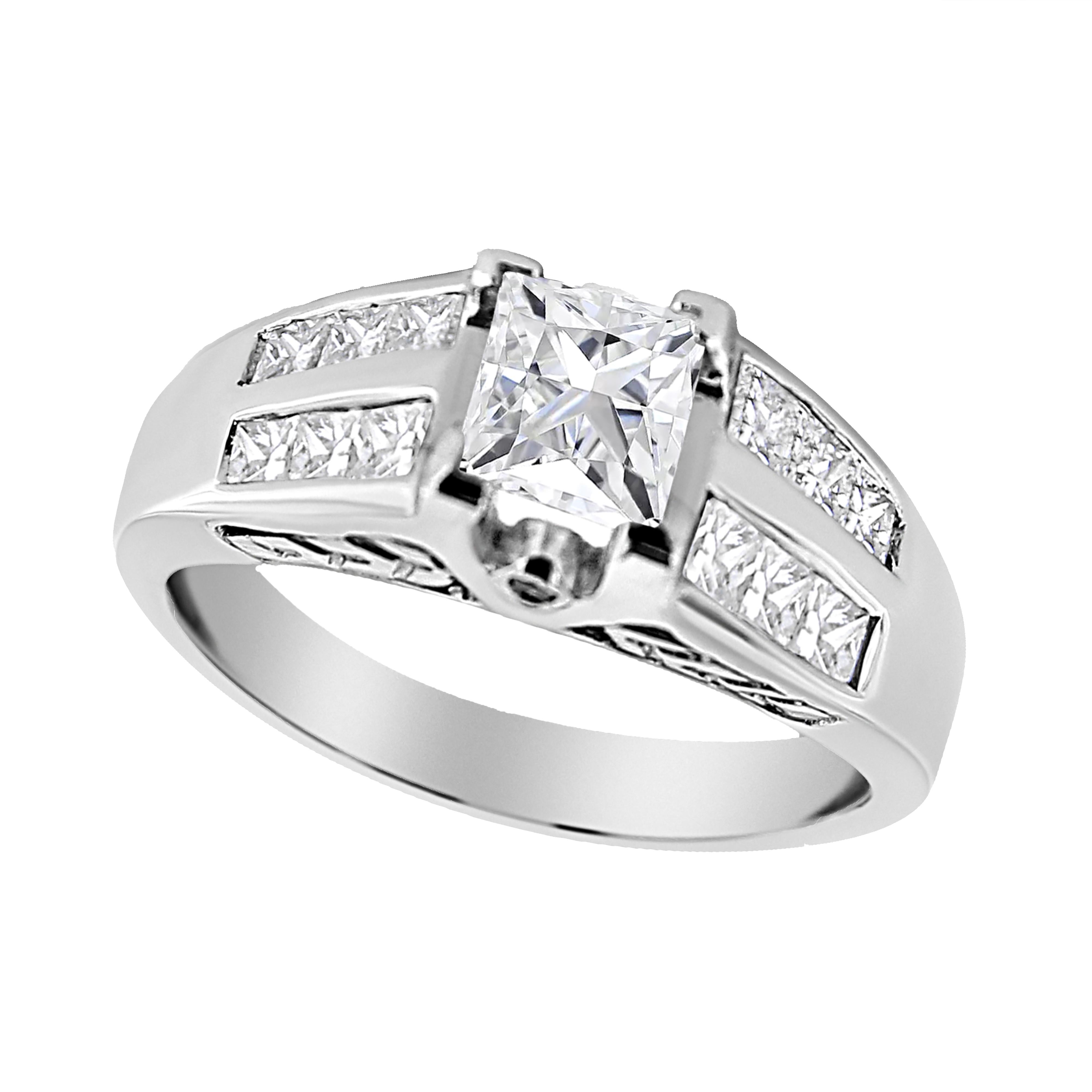 14K White Gold 1 1/4 Cttw Princess Cut Diamond Channel Set Engagement Ring H-I Color, SI1-SI2 Clarity - Ring Size 7 on sale at MyriadMart