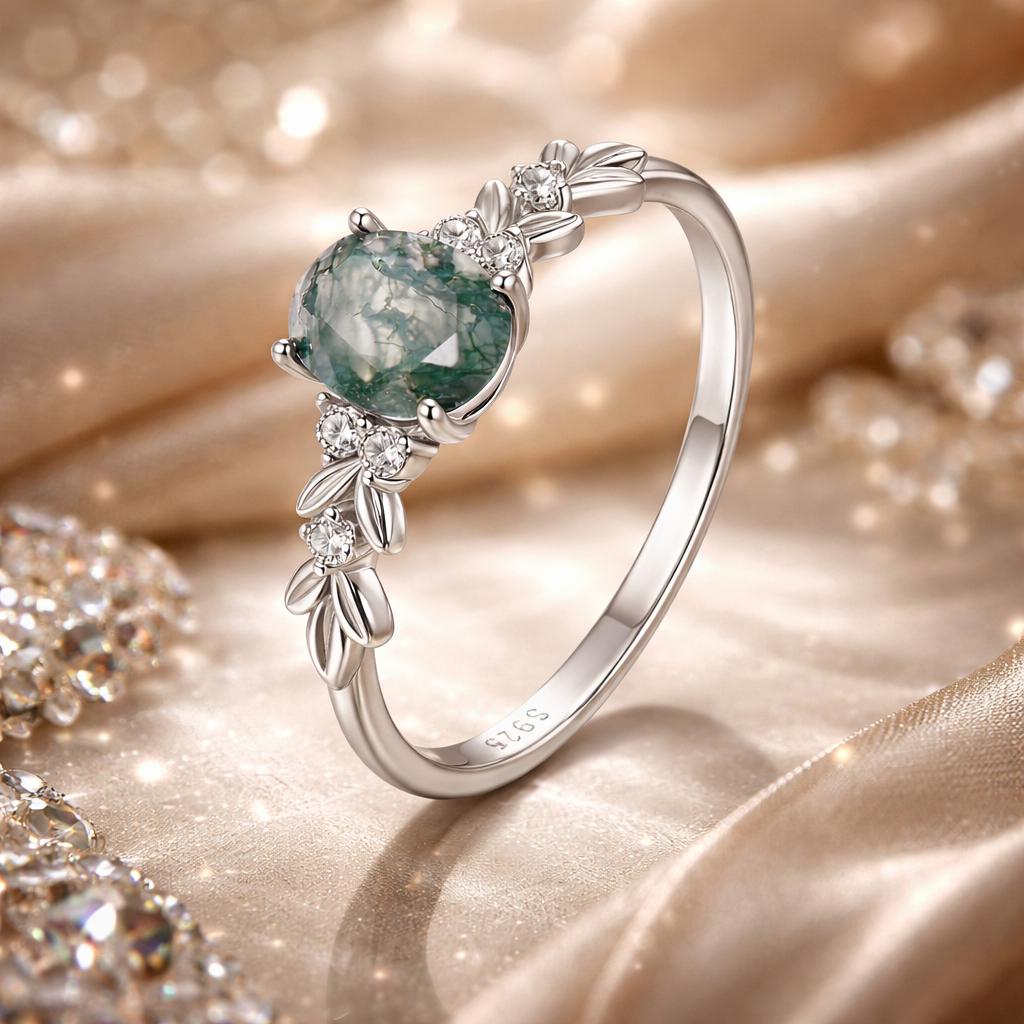 925 Sterling Silver Agate and CZ Pendant Ring Size 6 for Women on sale at MyriadMart