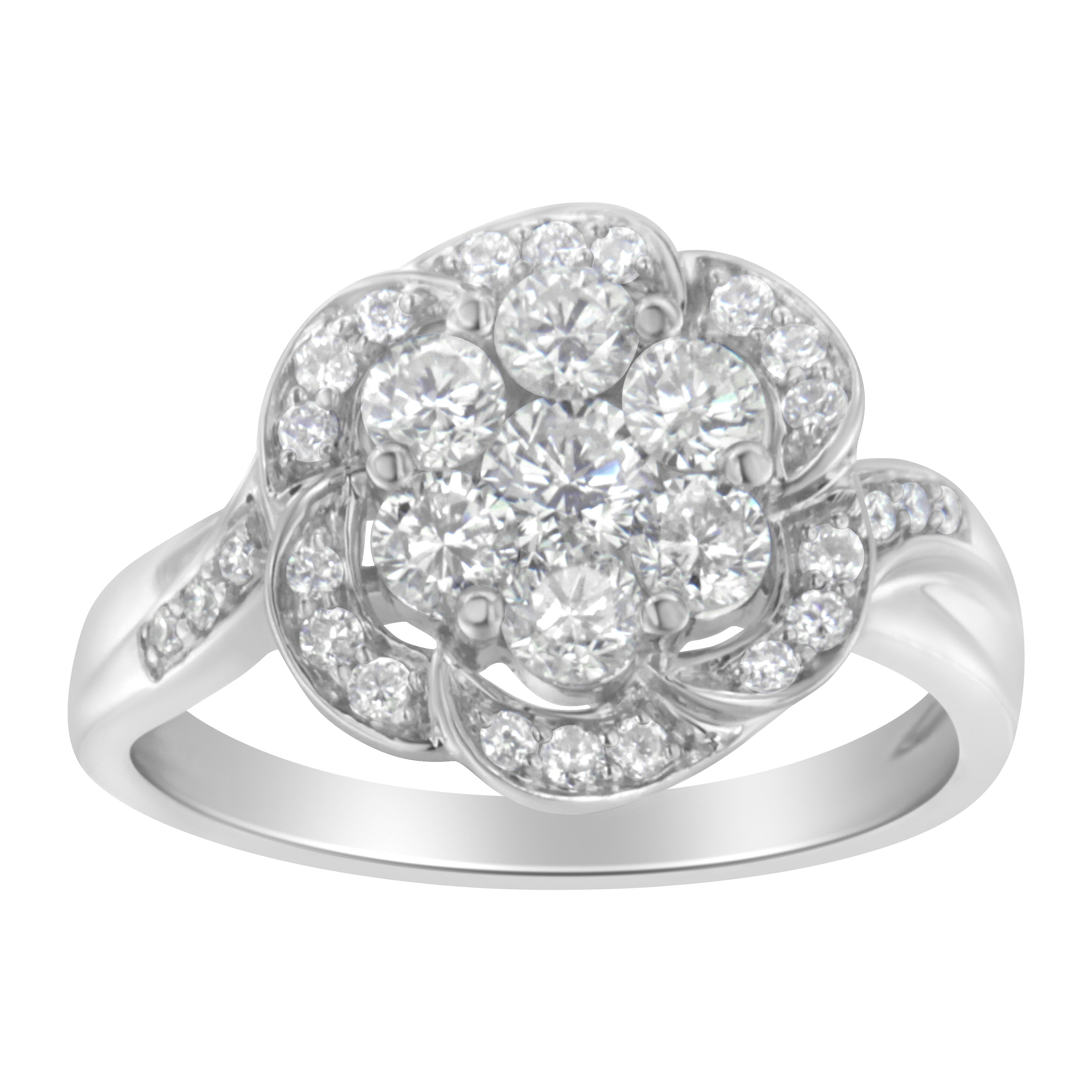 14K White Gold Floral Cluster Diamond Ring 1.0 Cttw, H-I Color, SI2-I1 Clarity - Size 6 on sale at MyriadMart