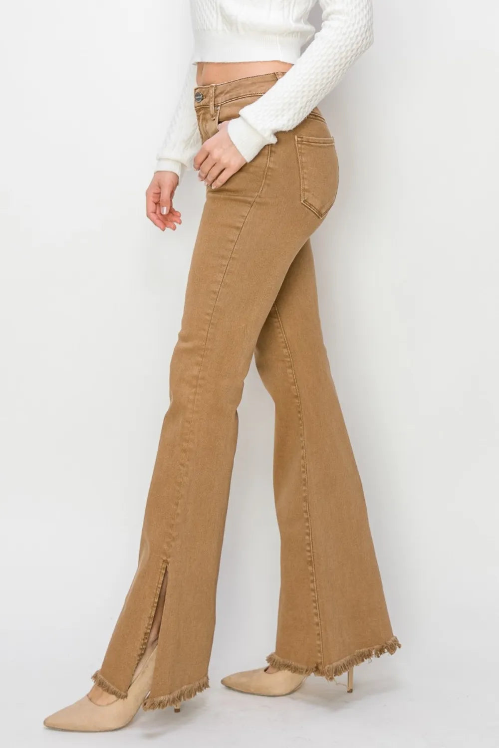 RISEN Bailey Full Size High Waist Side Slit Flare Jeans - MyriadMart